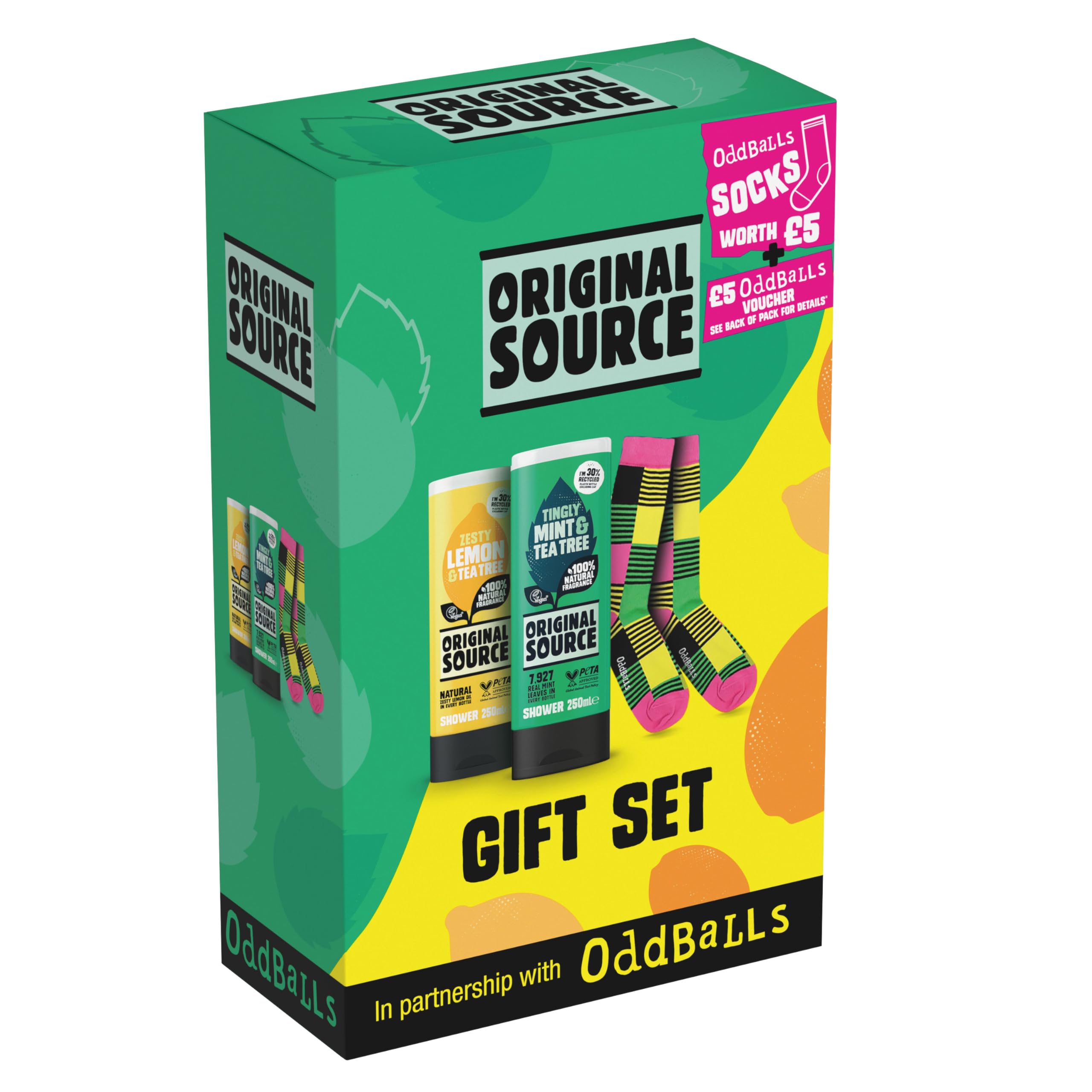 Original Source x Oddballs Geschenkset, Duschgel Minze &amp; Teebaum, Duschgel Zitrone &amp; Teebaum, Oddballs Socken, Geschenkidee für Männer, 100 % natürlicher Duft, vegan, tierversuchsfrei 6
