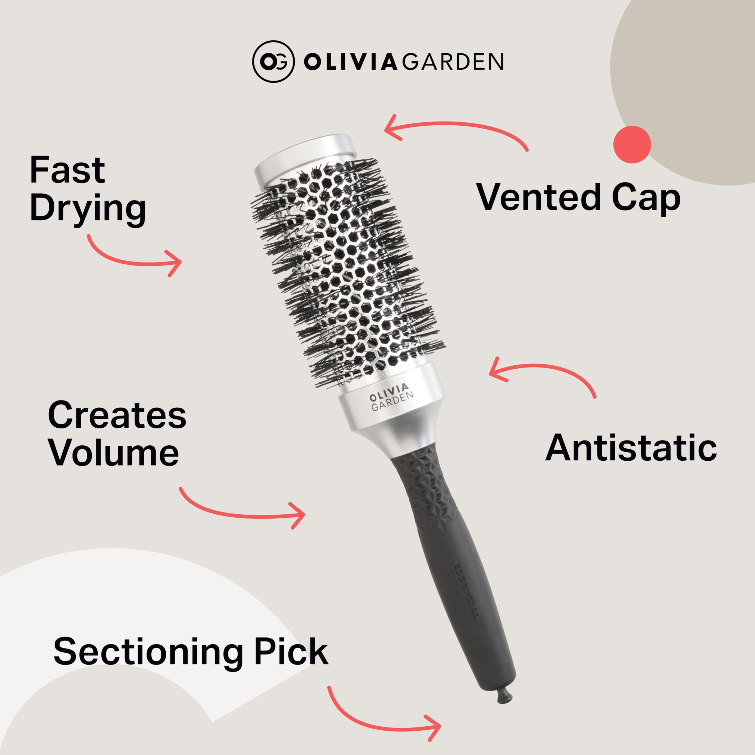 Olivia Garden Essential Blowout Classic Brush - Size 45 - Silver, Fast Drying 7