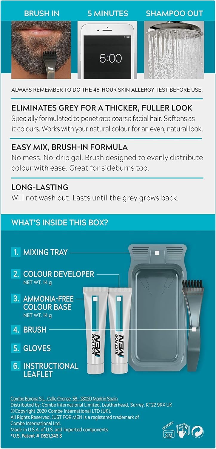 Just For Men Moustache & Beard Dye M35 Medium Brown - Eliminates Grey for Thicker Look