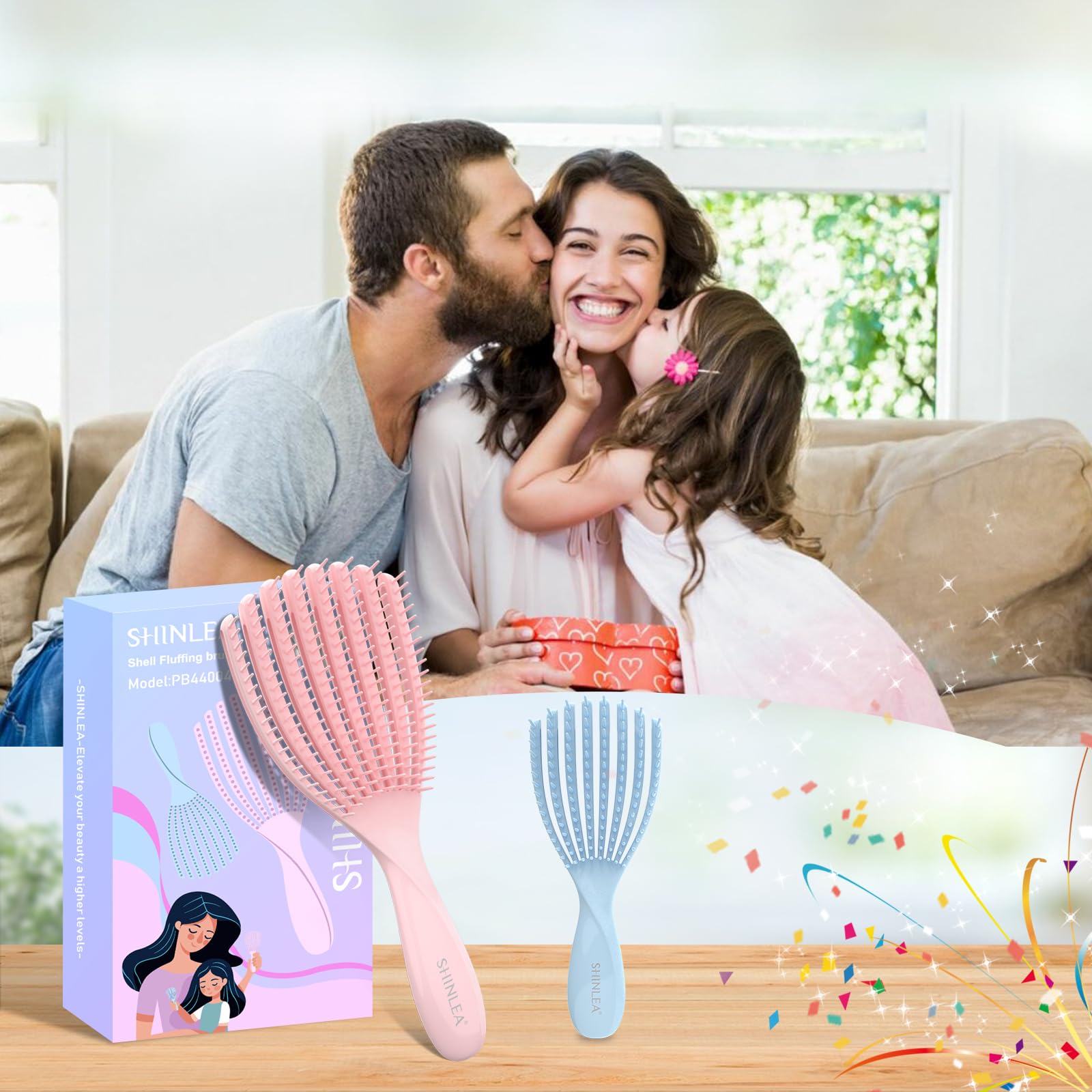 SHINLEA 2 Pcs Detangle Hair Brush Set for Wet & Dry Hair - Reduces Breakage 6