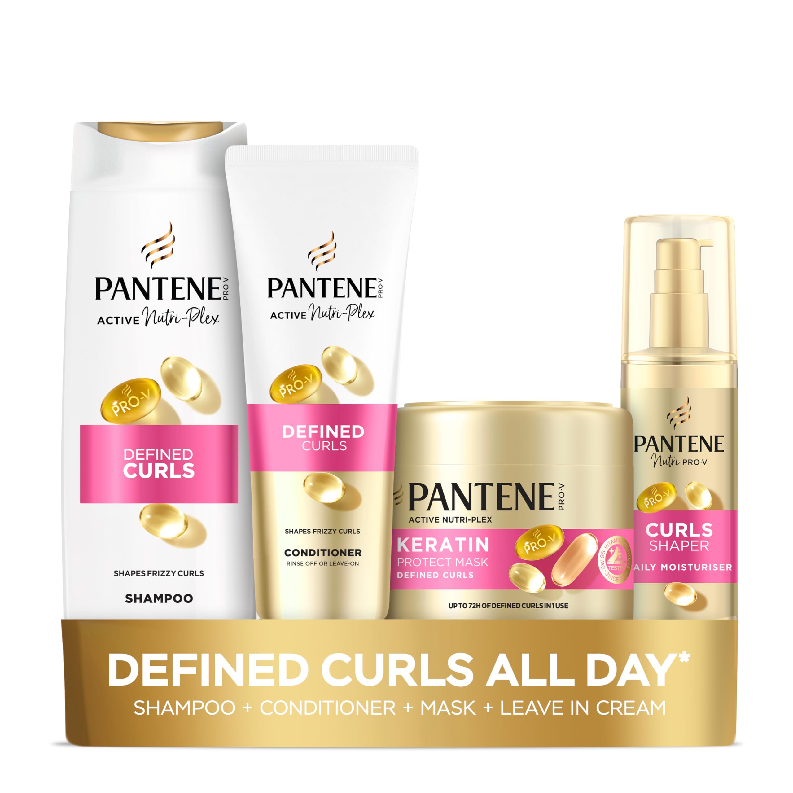 Pantene Pro-V Defined Curls Bundle: Shampoo, Conditioner, Mask & Leave-In Cream