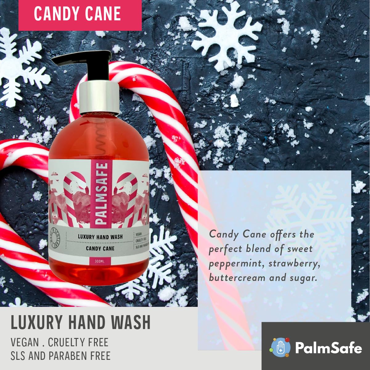 Palmsafe Candy Cane Luxury Hand Wash - SLS-Free, Vegan & Hydrating Cleanser 4