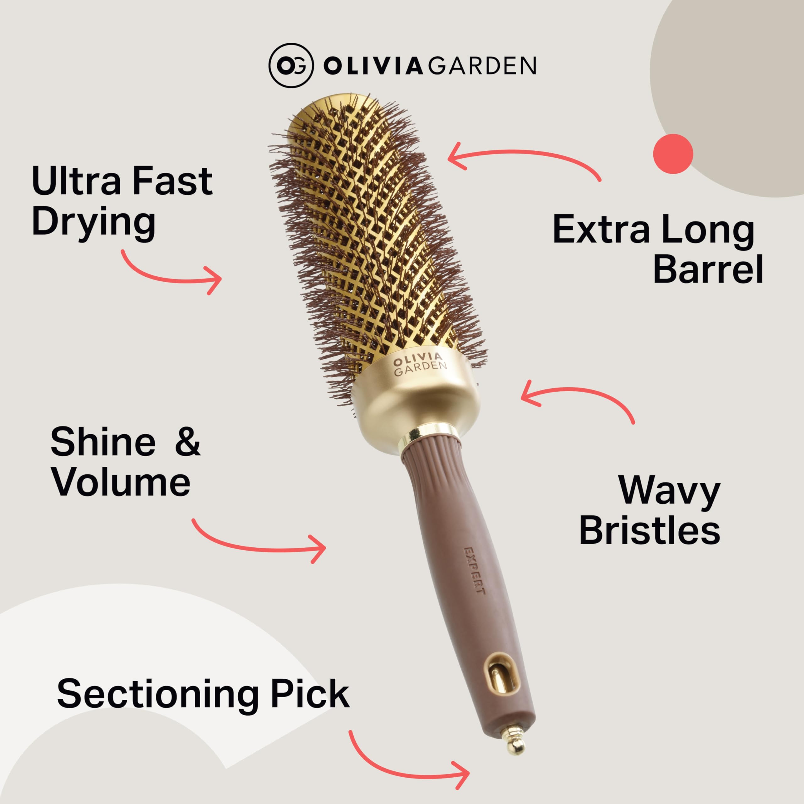Olivia Garden Expert Blowout Speed Ceramic Coated Round Brush - Extra Long Barrel for Faster Blowouts 9