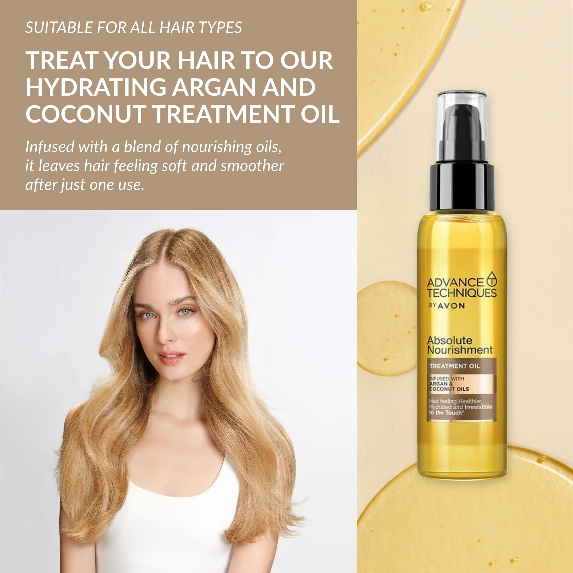 Avon Absolute Nourishment Argan- und Kokosnuss-Pflegeöl 100ml, geschmeidig und