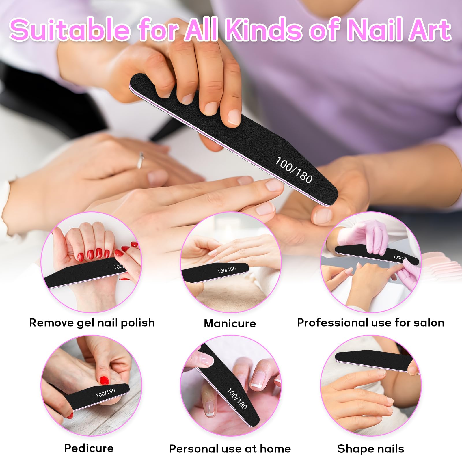 MOXYOY 10PCS Black Nail Files, 100/180 Grit Double-Sided Emery Boards for Professional Nail Shaping 6