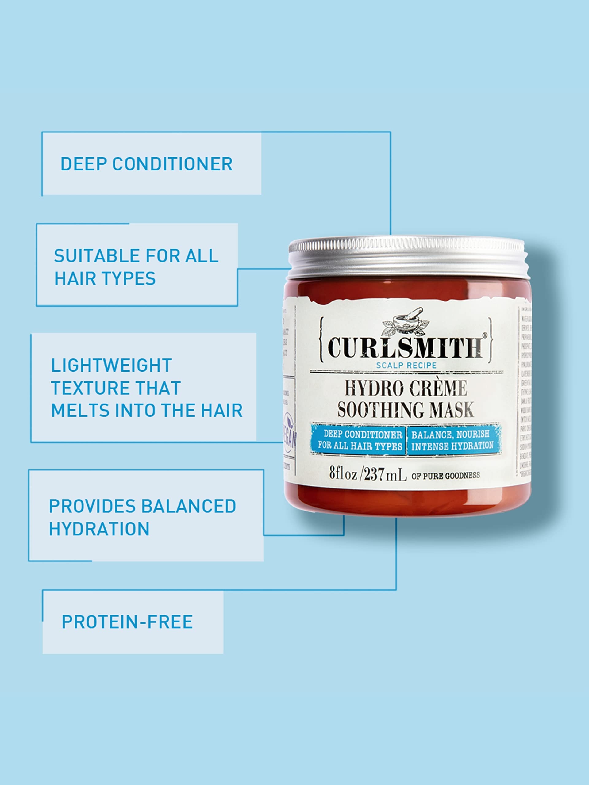 CURLSMITH Hydro Crème Soothing Mask - Vegan Deep Conditioner for All Hair Types 3