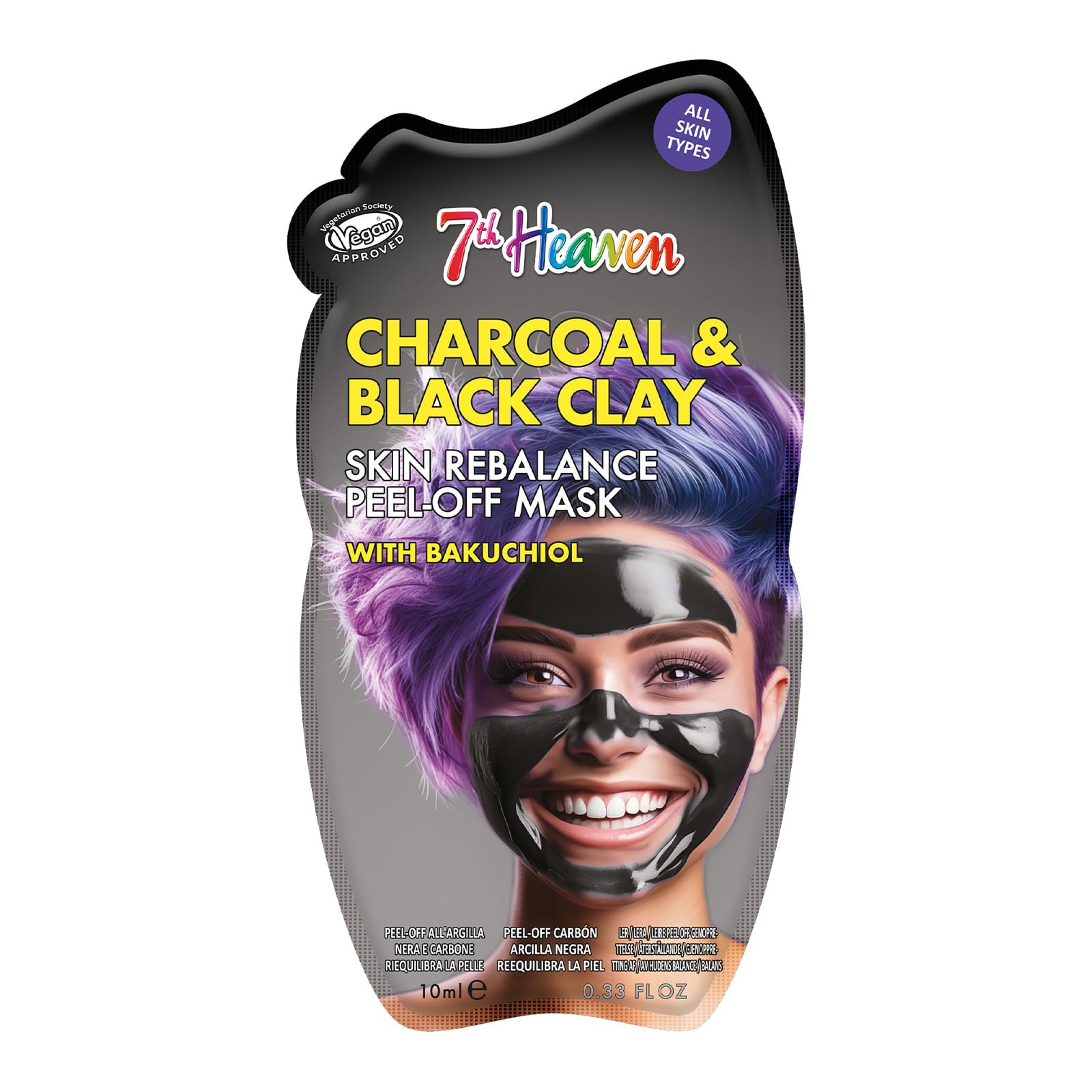 7th Heaven Charcoal Clay Peel Off Face Mask with Bakuchiol for Skin Rebalance