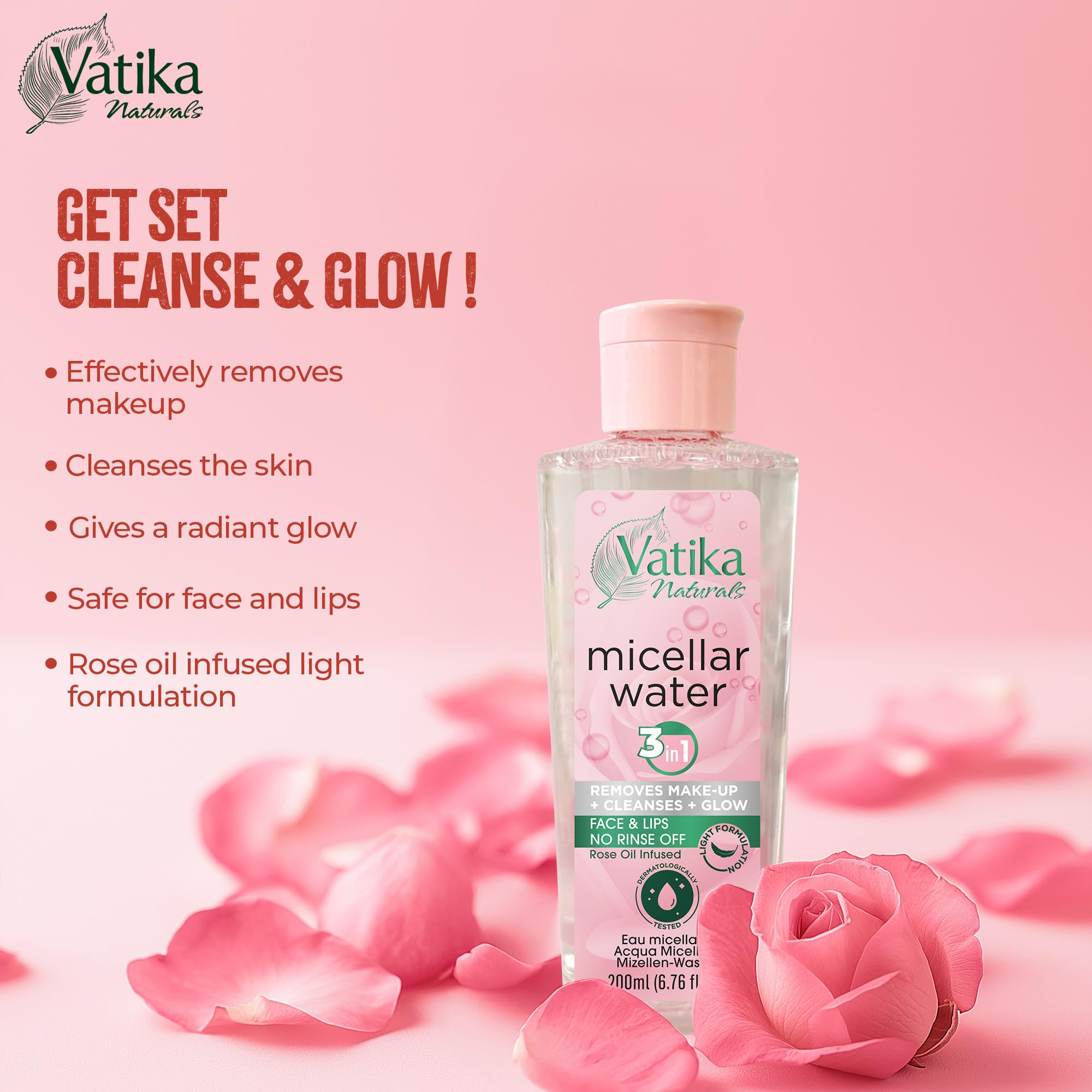 Vatika Naturals Mizellen-Reinigungswasser 200ml | 3-in-1-Gesichtsreiniger, Make-up 5