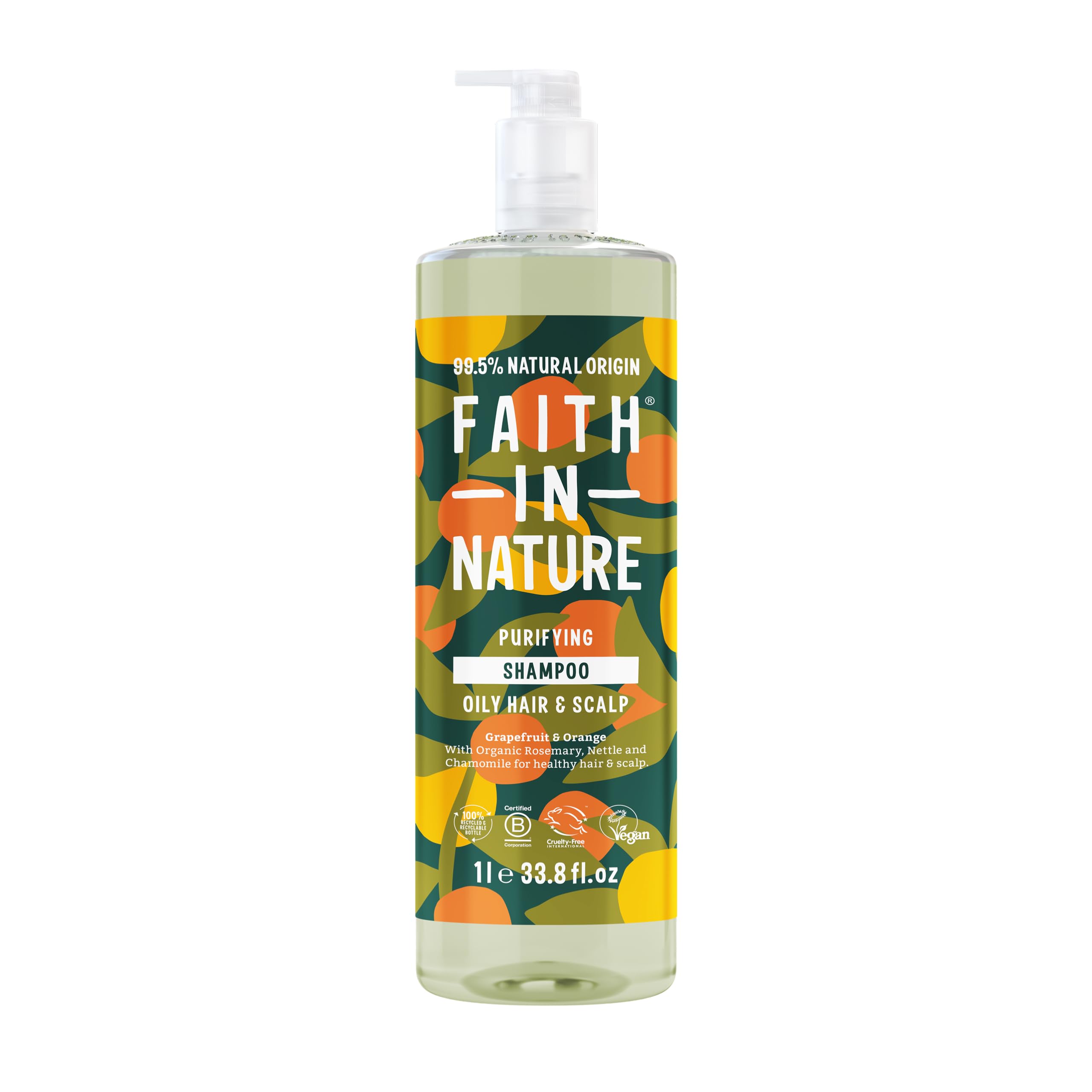 Faith In Nature 1L Natürliches Grapefruit- und Orangen-Shampoo, reinigend für fettige Haut
