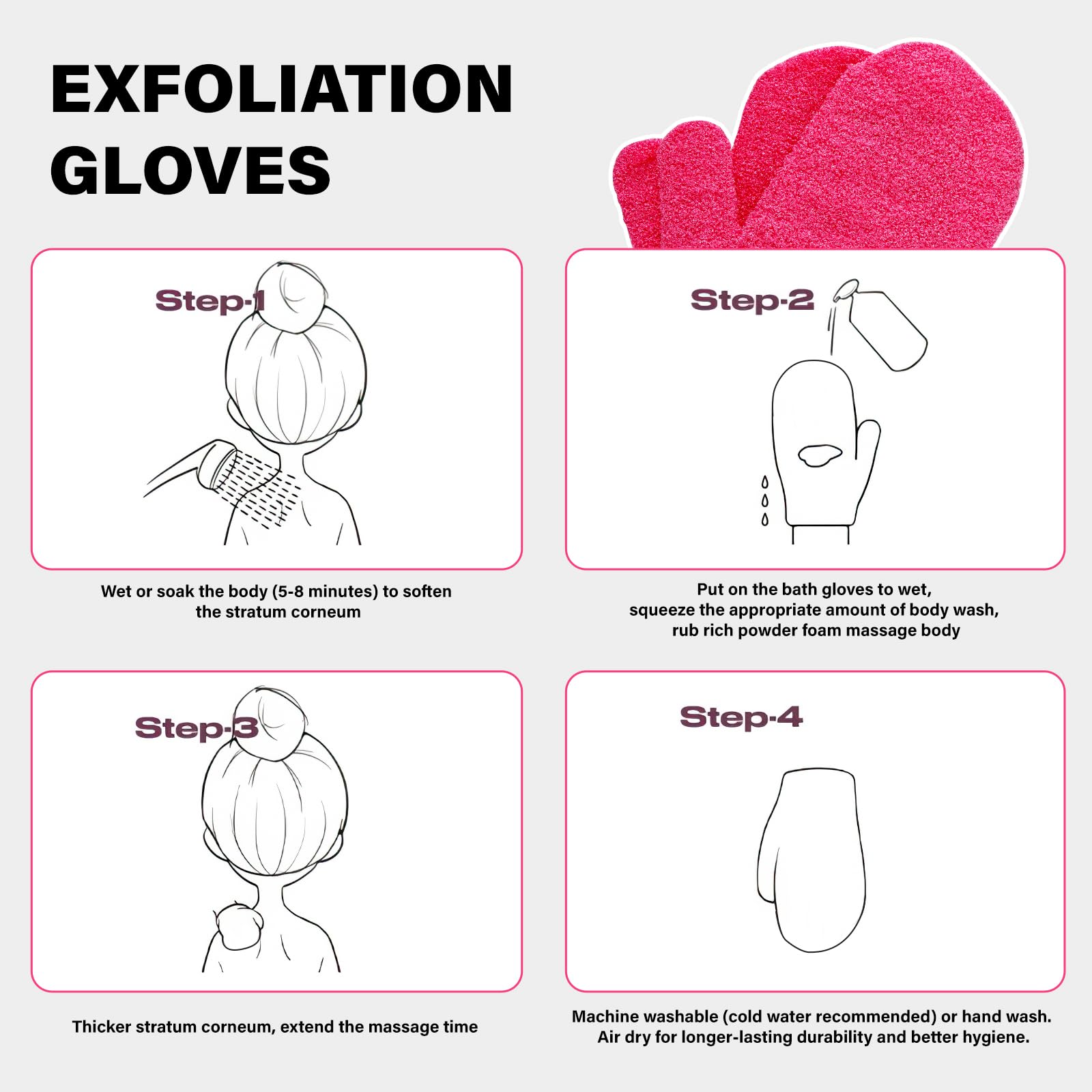 Lafefe 2pcs Exfoliating Shower Gloves Mitts for Dead Skin Removal and Ingrown Hair 7