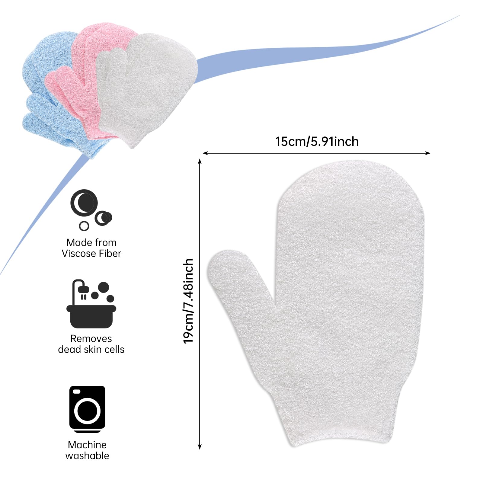 Peelinghandschuhe, 6er-Pack Bade- und Körperpeelinghandschuhe, Bambus-Duschhandschuhe, entfernt eingewachsene Haare und abgestorbene Hautschüppchen, für Dusche, Spa, Massage und als Luffa-Schwamm zur Entfernung abgestorbener Hautzellen (Weiß, Rosa, Blau)