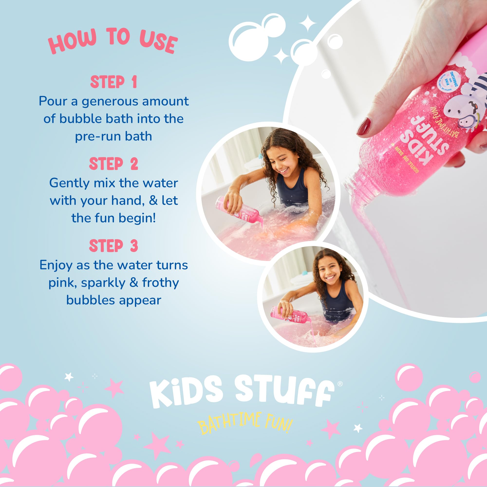 Kids Stuff Pink Sparkling Schaumbad | Kinder-Schaumbad mit Erdbeergeschmack 5