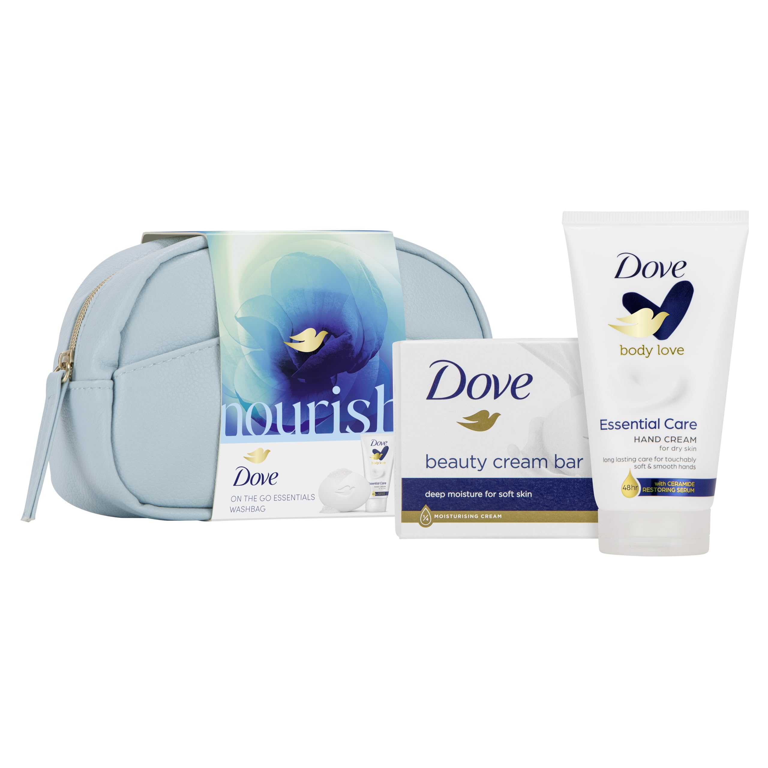 Dove Nourish On-the-Go Essentials Gift Set with Beauty Bar and Hand Cream