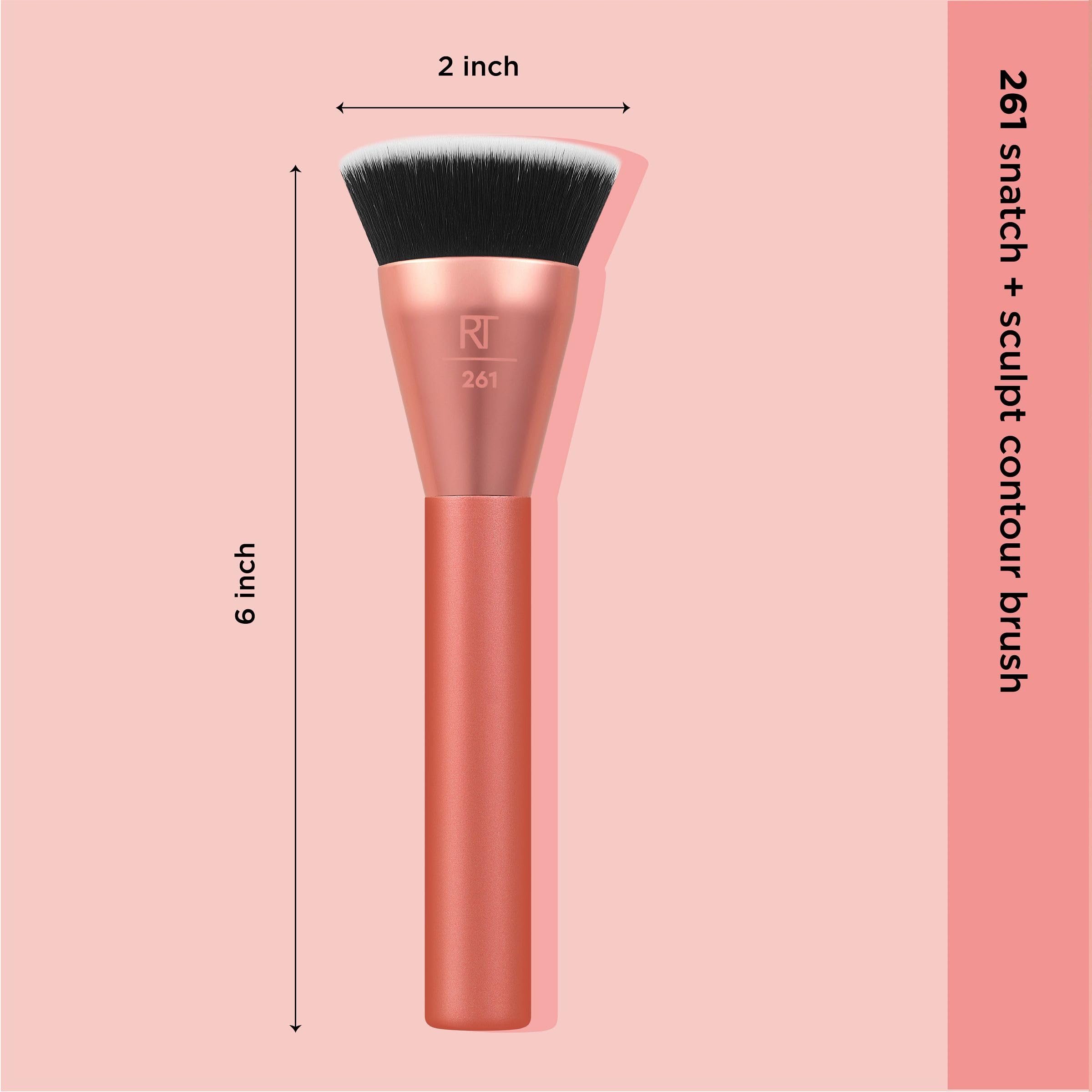 Real Techniques Snatch + Sculpt Konturpinsel, für flüssige und cremige Konturprodukte sowie Bronzer, flache Oberseite und ovaler Kopf zum Verblenden und Polieren, dicht, 1 Stück 5