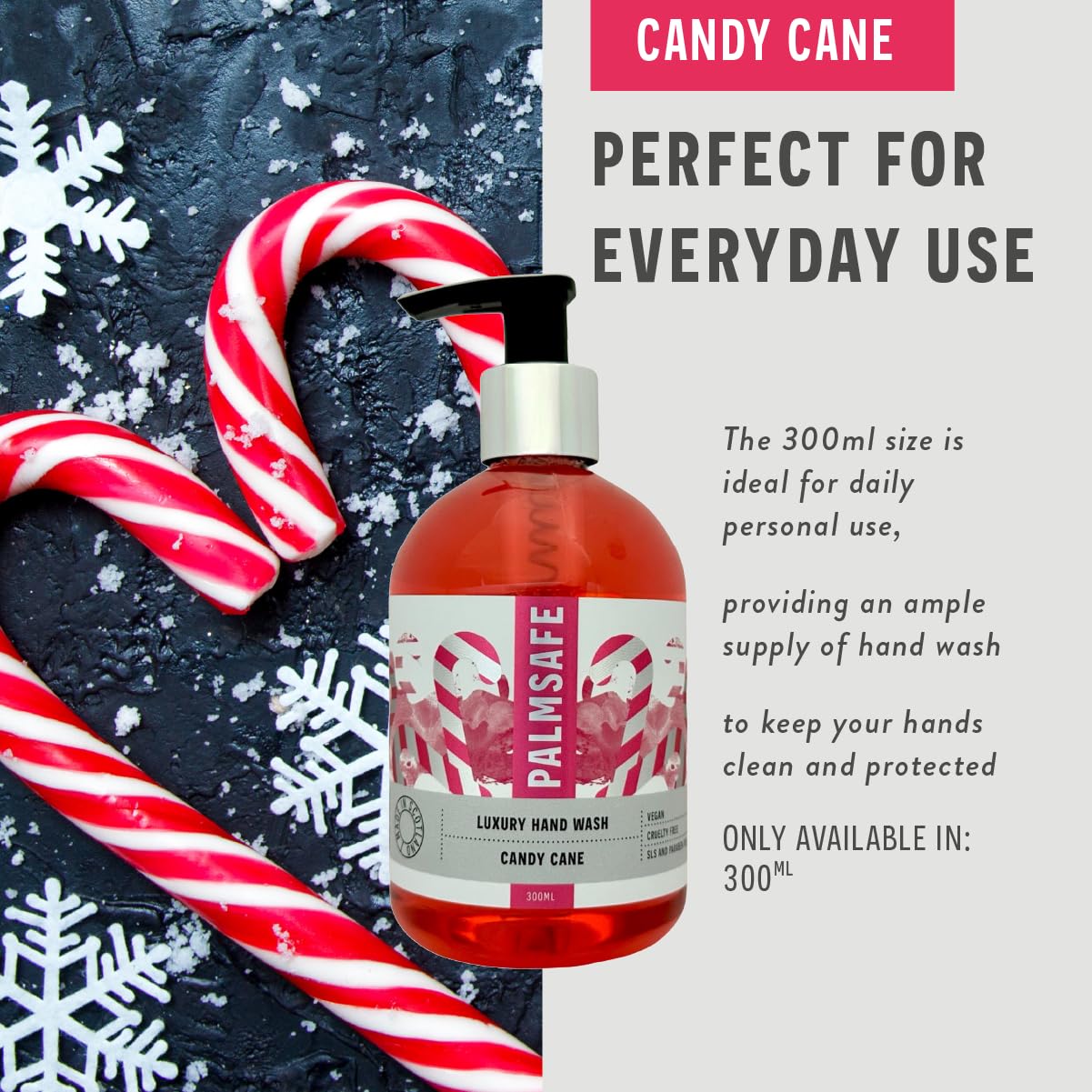 Palmsafe Candy Cane Luxury Hand Wash - SLS-Free, Vegan & Hydrating Cleanser 3