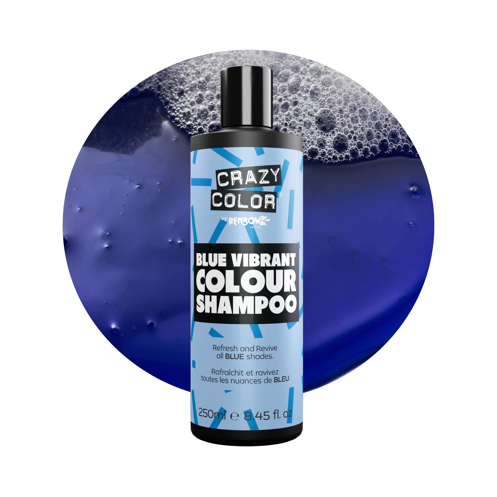 Crazy Color Blue Shampoo für blaues Haar | Pflegt, erfrischt und schützt die Farbe | Für alle Blautöne: Elektroblau, Kobaltblau und Pastellblau. Vegan, tierversuchsfrei und sulfatfrei. 250 ml