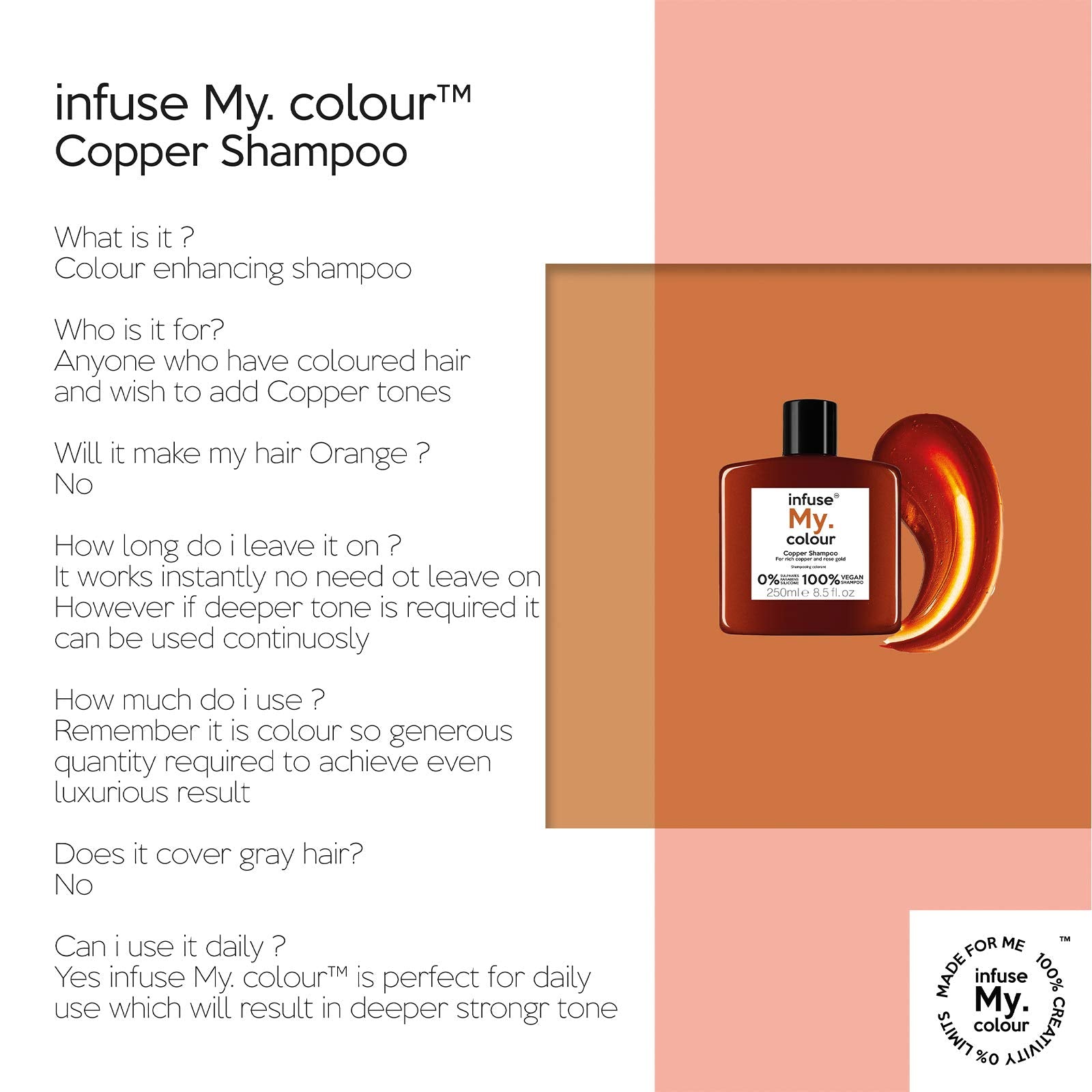 Infuse My. Colour Copper Shampoo for Vibrant Copper, Rose Gold & Auburn Tones, 250 ml 3