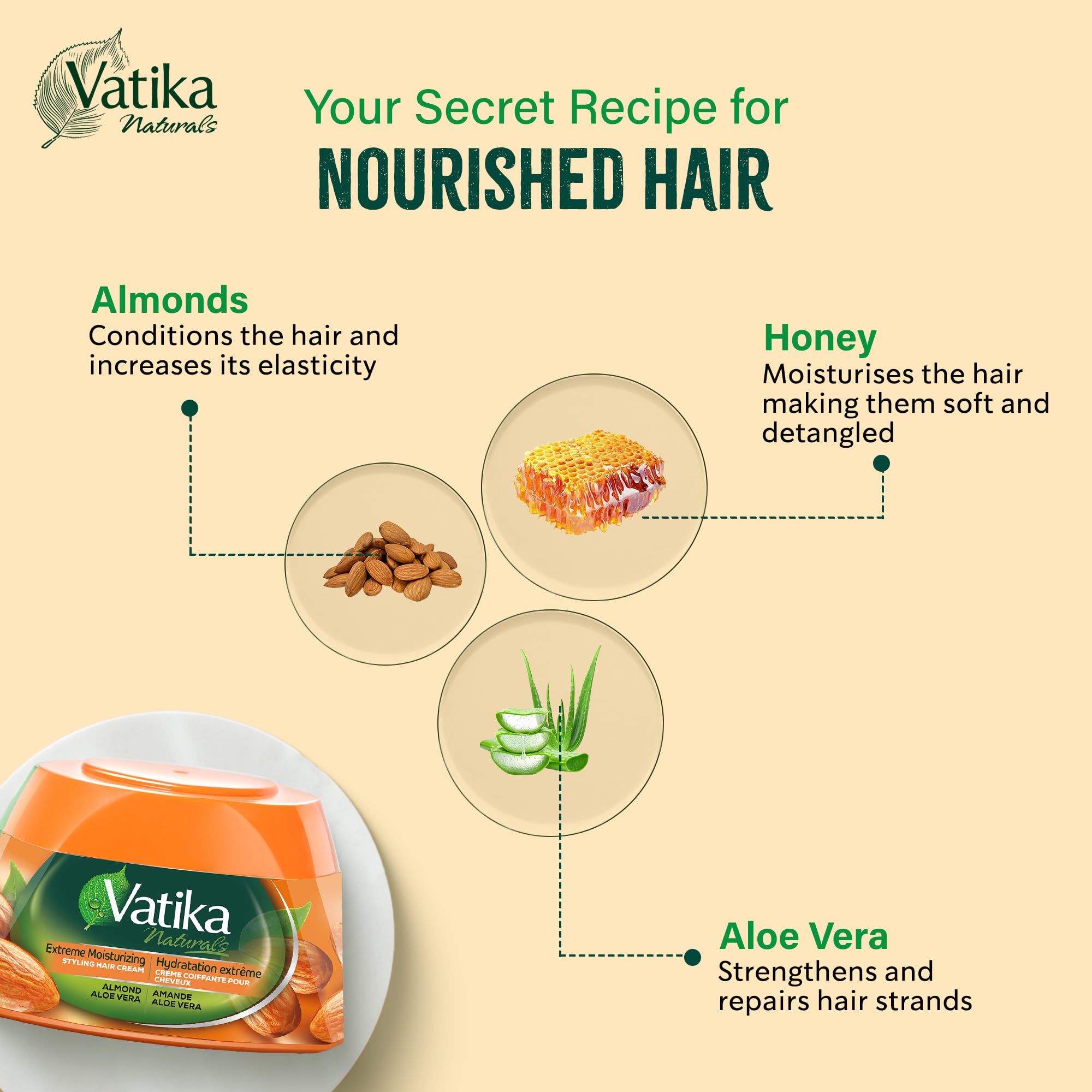 Vatika Naturals Extreme Moisturizing Hair Cream with Almond, Aloe Vera & Honey (210ml)