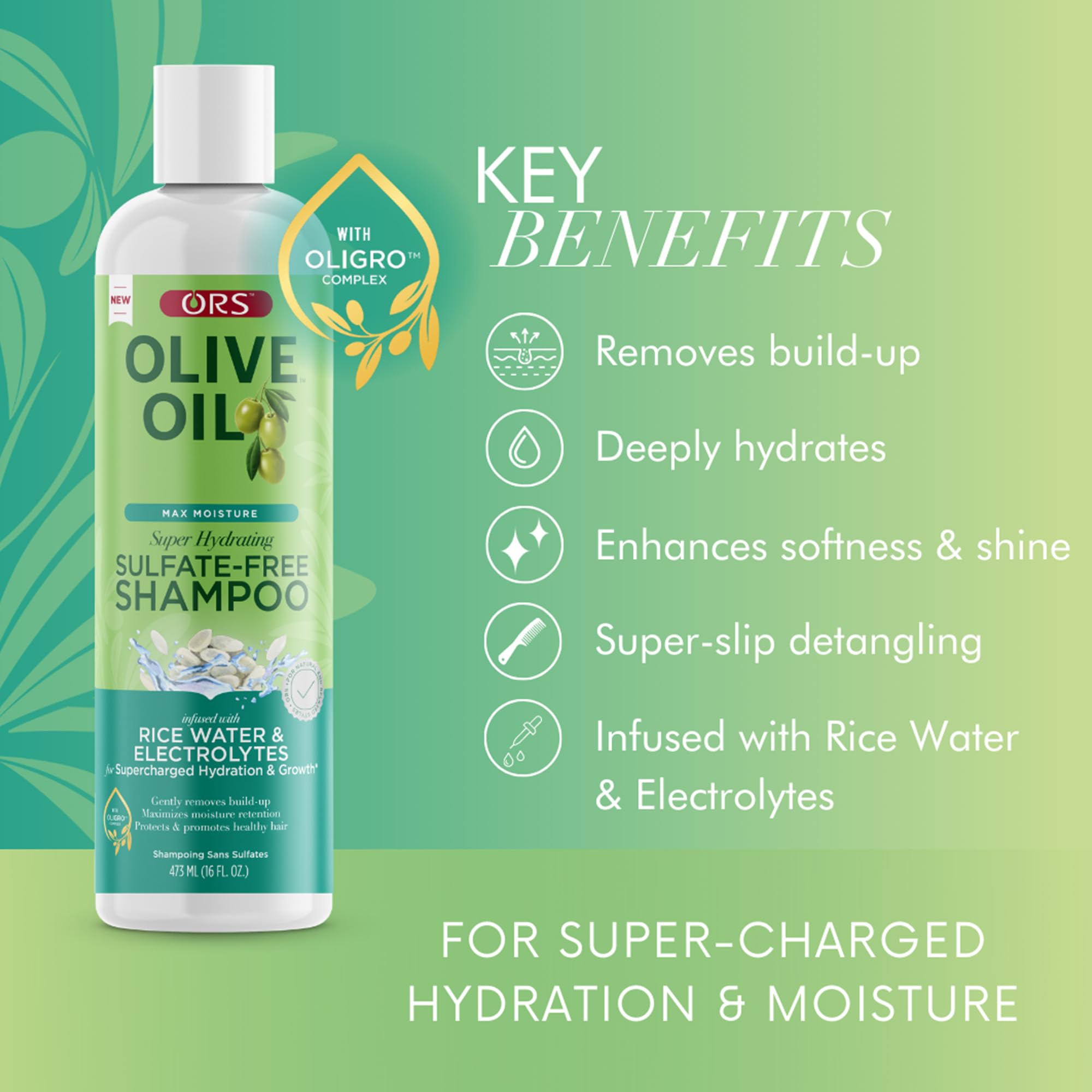 ORS Olive Oil Max Moisture Super Hydrating Sulfate-Free Shampoo with Rice Water