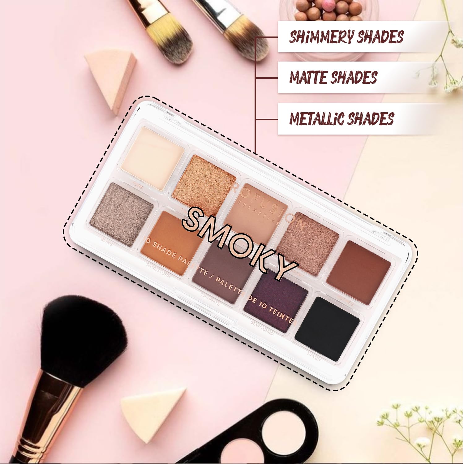 Profusion Cosmetics Smoky 10 Shade Eyeshadow Palette - High Pigmented Multi-Finish 5