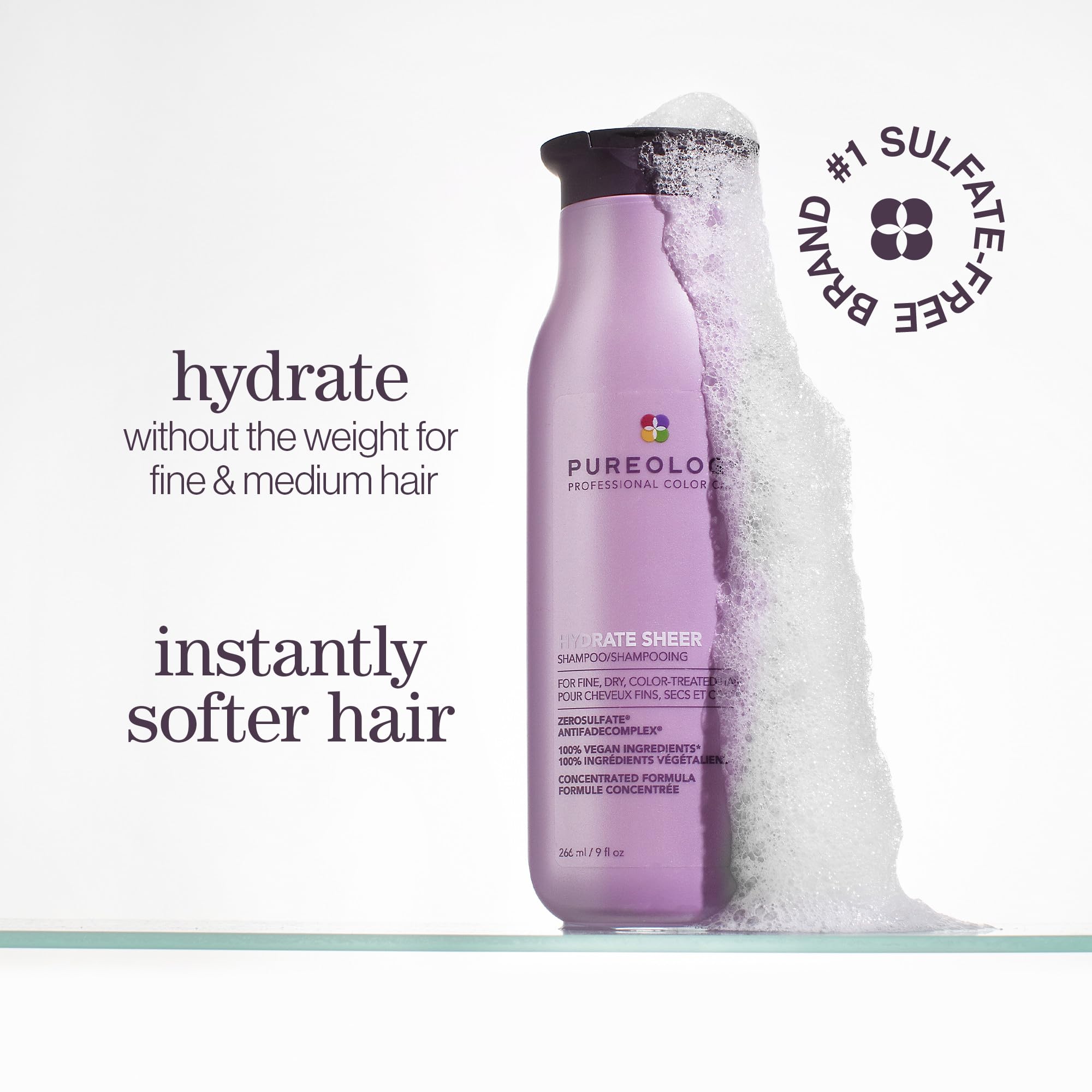 PUREOLOGY Hydrate Sheer Moisturising Shampoo for Fine, Colour Treated Hair - Vegan & Sulphate Free