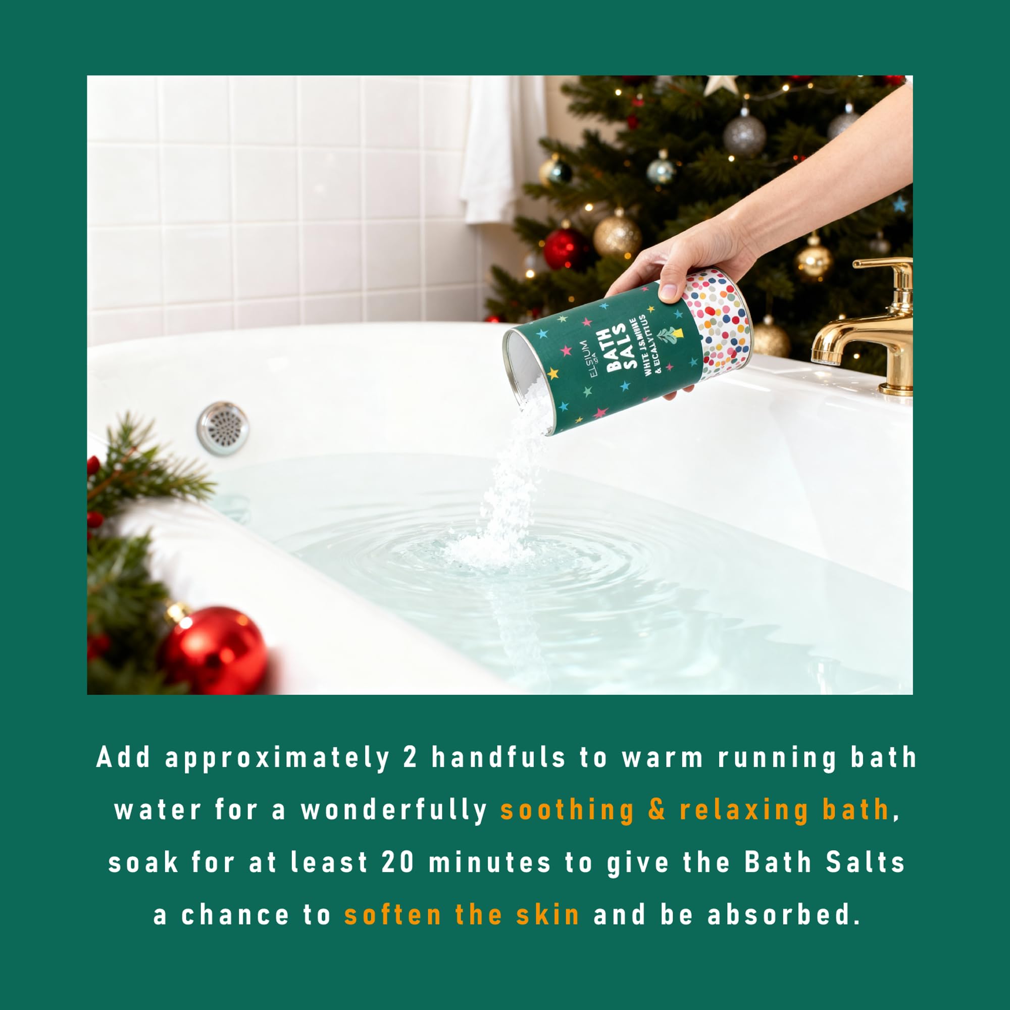 Elysium Spa Festive Bath Salts (600g) - Bergamot, Vetiver, Jasmine & Eucalyptus 4