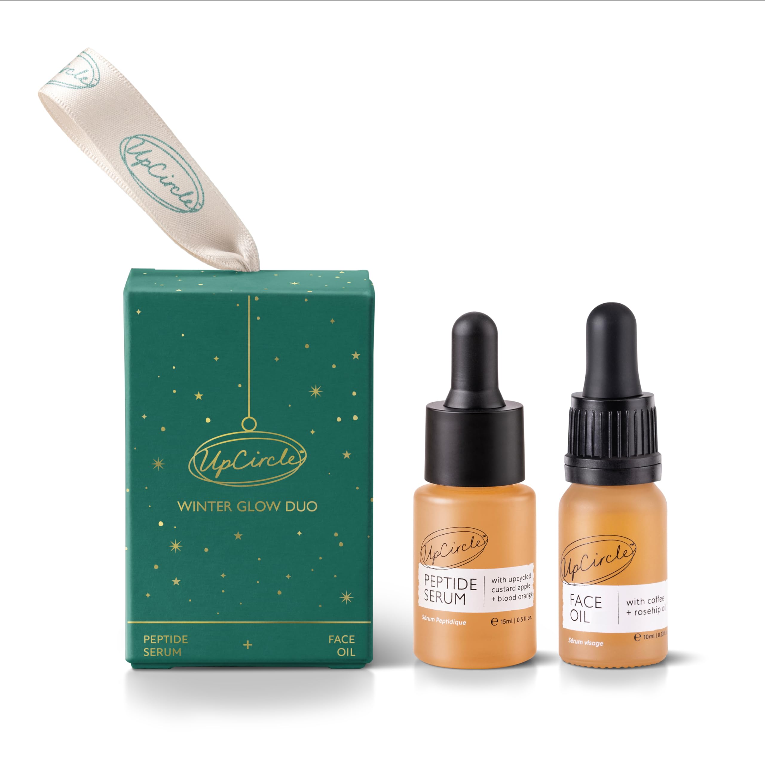 UpCircle Winter Glow Duo: Peptide Serum & Organic Face Oil Set with Niacinamide