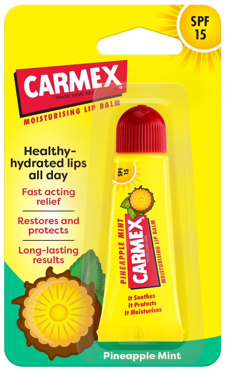 Carmex Moisturising Lip Balm Tube with SPF 15 - Pineapple Mint, 11.6ml