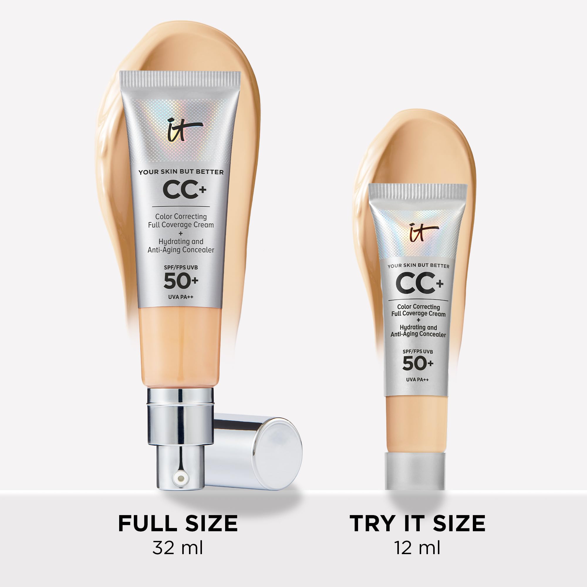 IT Cosmetics CC+ Cream SPF 50+ Travel Size - Medium | Full-Coverage Foundation & Hydrating Skincare
