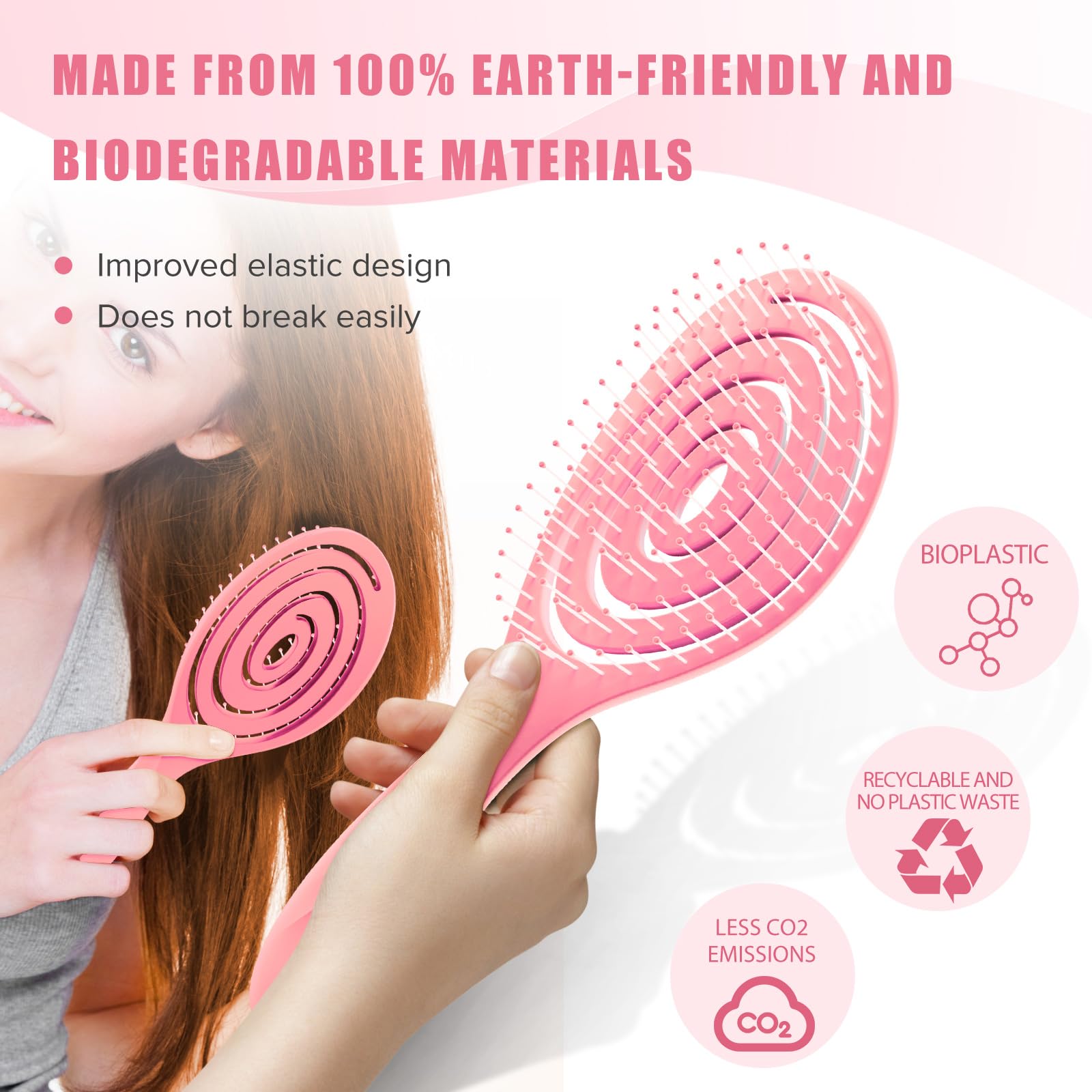 SHINLEA Entwirrungsbürste, Spiralbürste zum Entwirren nasser Haare für Frauen, Männer und Kinder, Belüftete Entwirrungsbürste zum Föhnen, Gleitet mühelos durch Knoten für alle Haartypen (Pink)