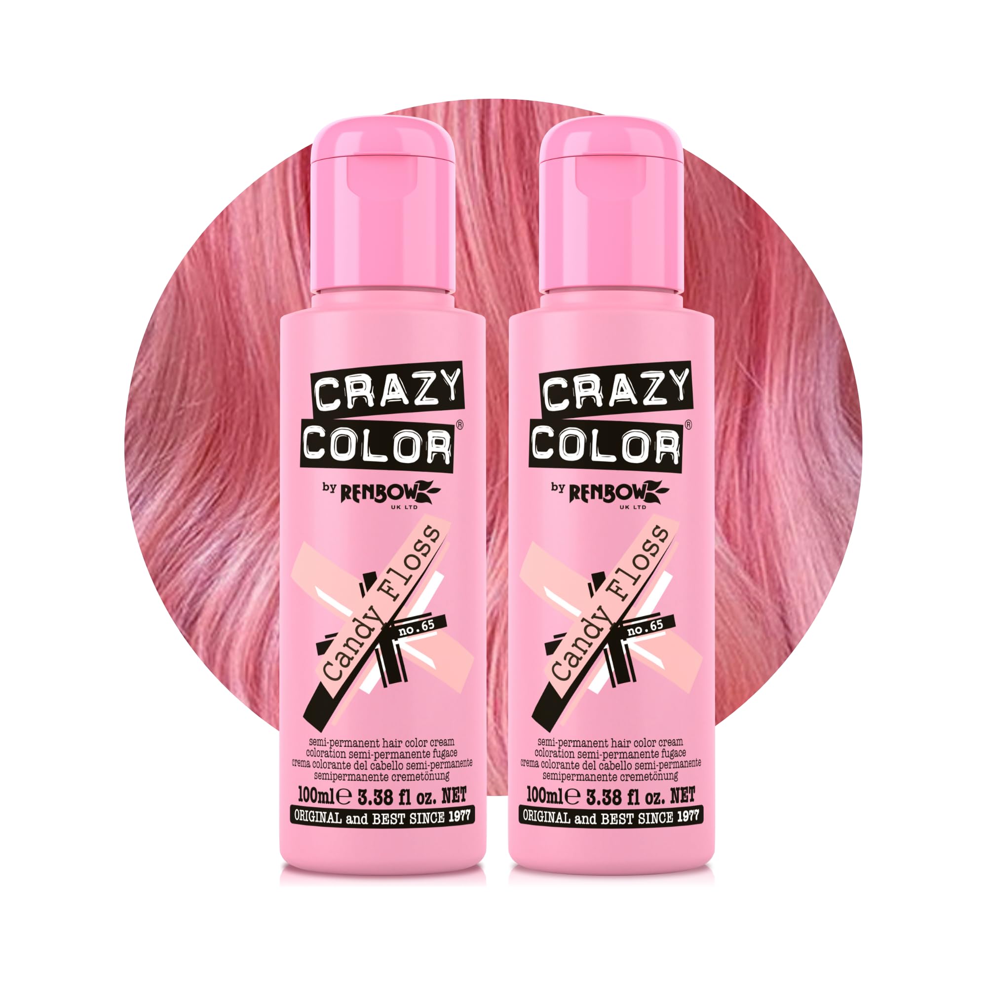 Crazy Color Candy Floss Semi-Permanent Hair Dye Duo - Vegan, Conditioning Pink Color