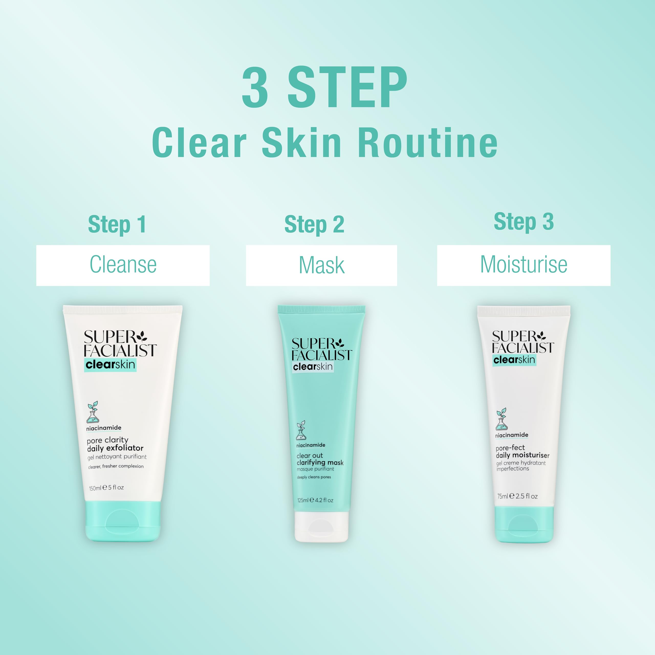 Super Facialist Clear Skin Pore Clarity Daily Exfoliator 150ml with Niacinamide & Tea Tree Oil 5