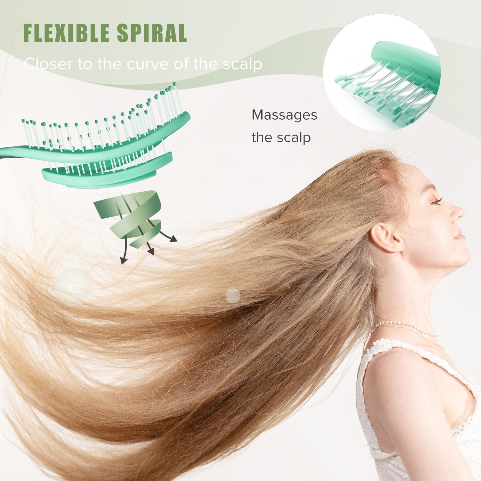 SHINLEA Haarbürste Anti-Knoten Entwirrt, Nass- und Trockenkopfmassage-Spiralhaarbürste für Frauen, Männer, Kinder, Gleitet mühelos durch Knoten für alle Haartypen (Grün)