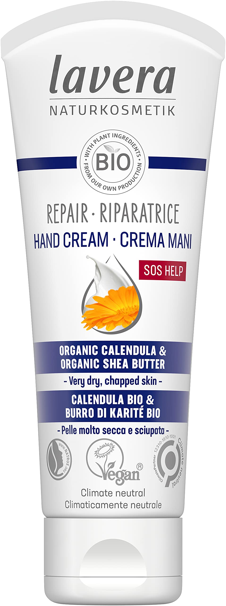 lavera Repair Hand Cream with Organic Calendula & Shea Butter for Chapped Skin