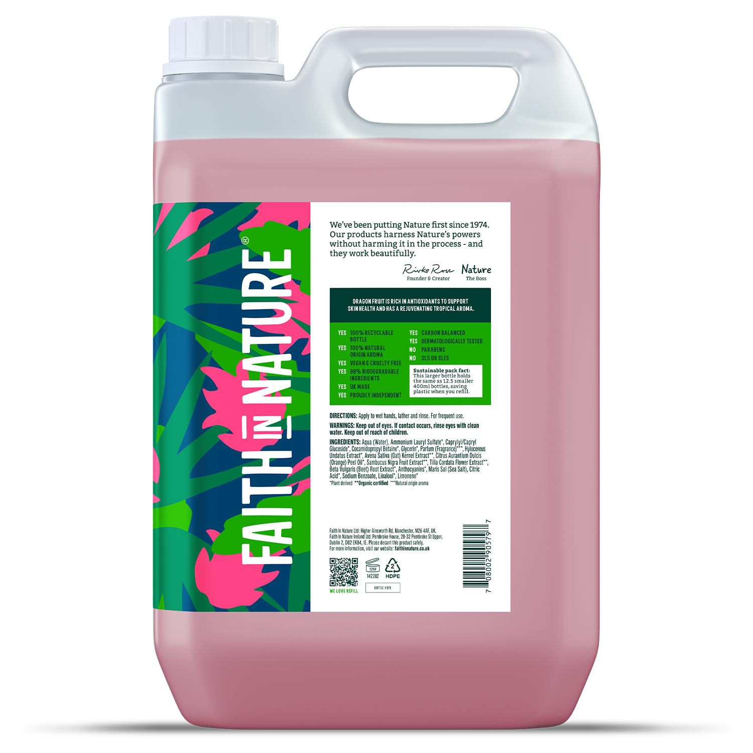 FAITH IN NATURE Dragon Fruit Liquid Hand Wash Refill, Rejuvenating, Vegan, 5L