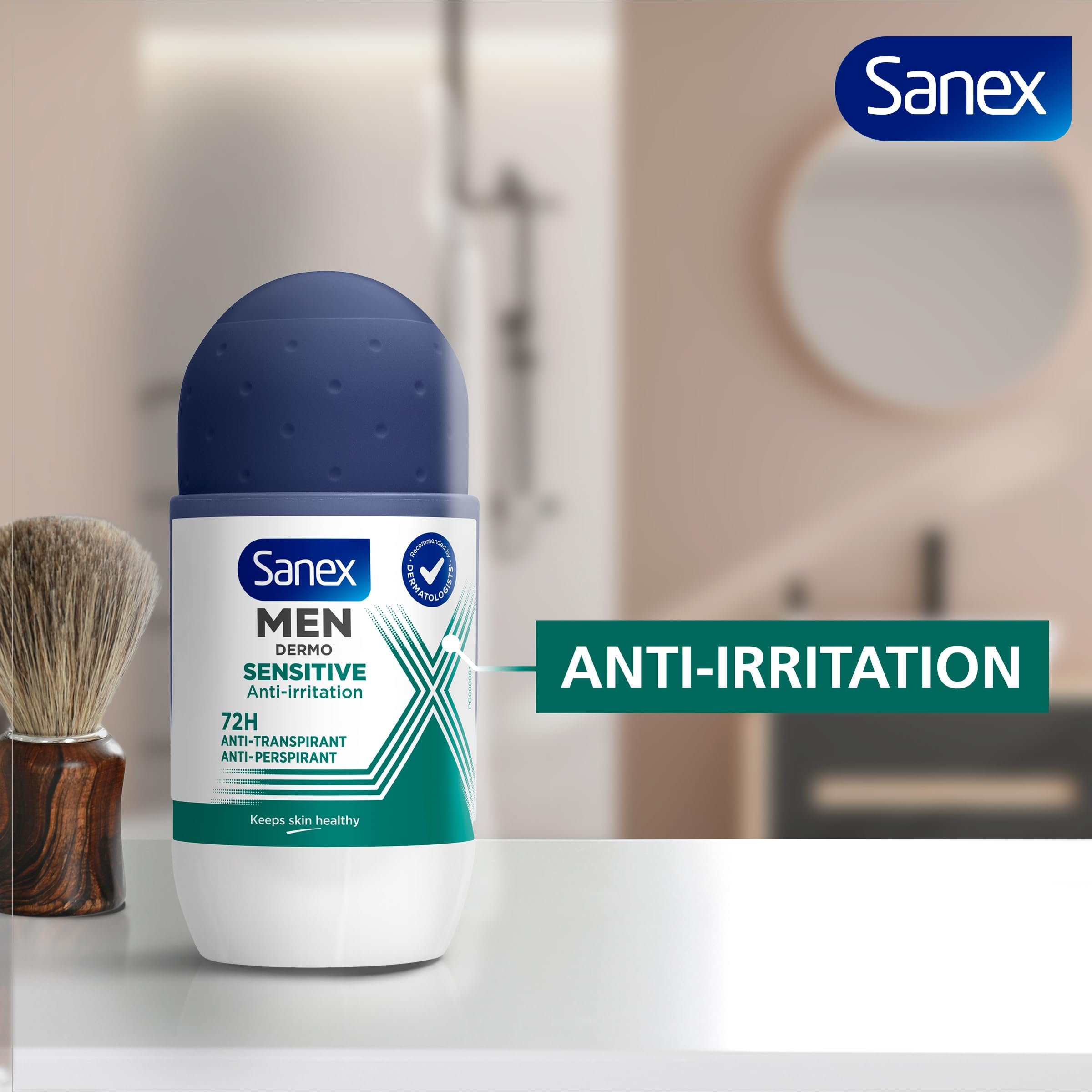 Sanex Men Sensitive Antiperspirant Roll-On Deodorant, 48 Hour Sweat Protection, 6x50ml Pack 3
