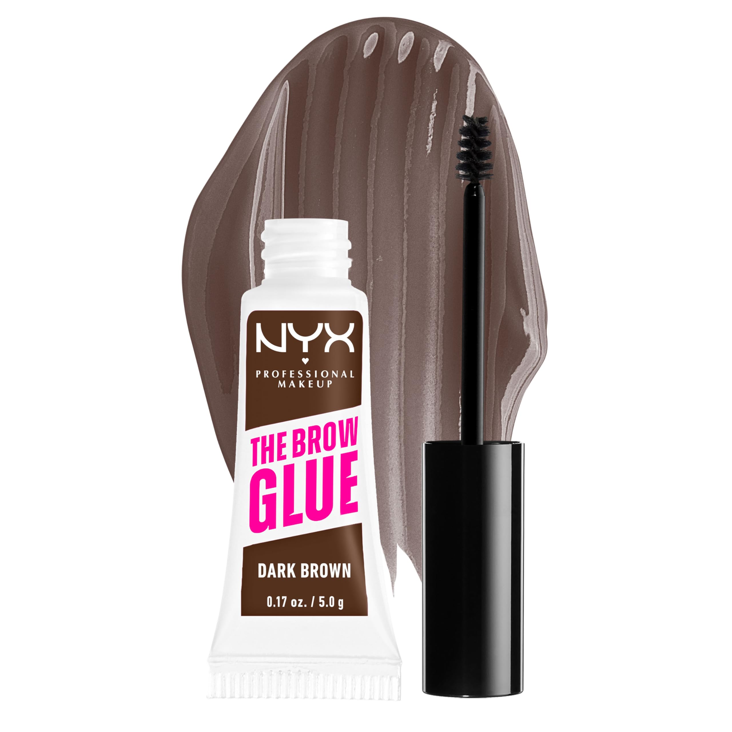 NYX Professional Makeup The Brow Glue Tinted Eye Brow Gel for Laminated Look, Dark Brown, 24 Hour Hold