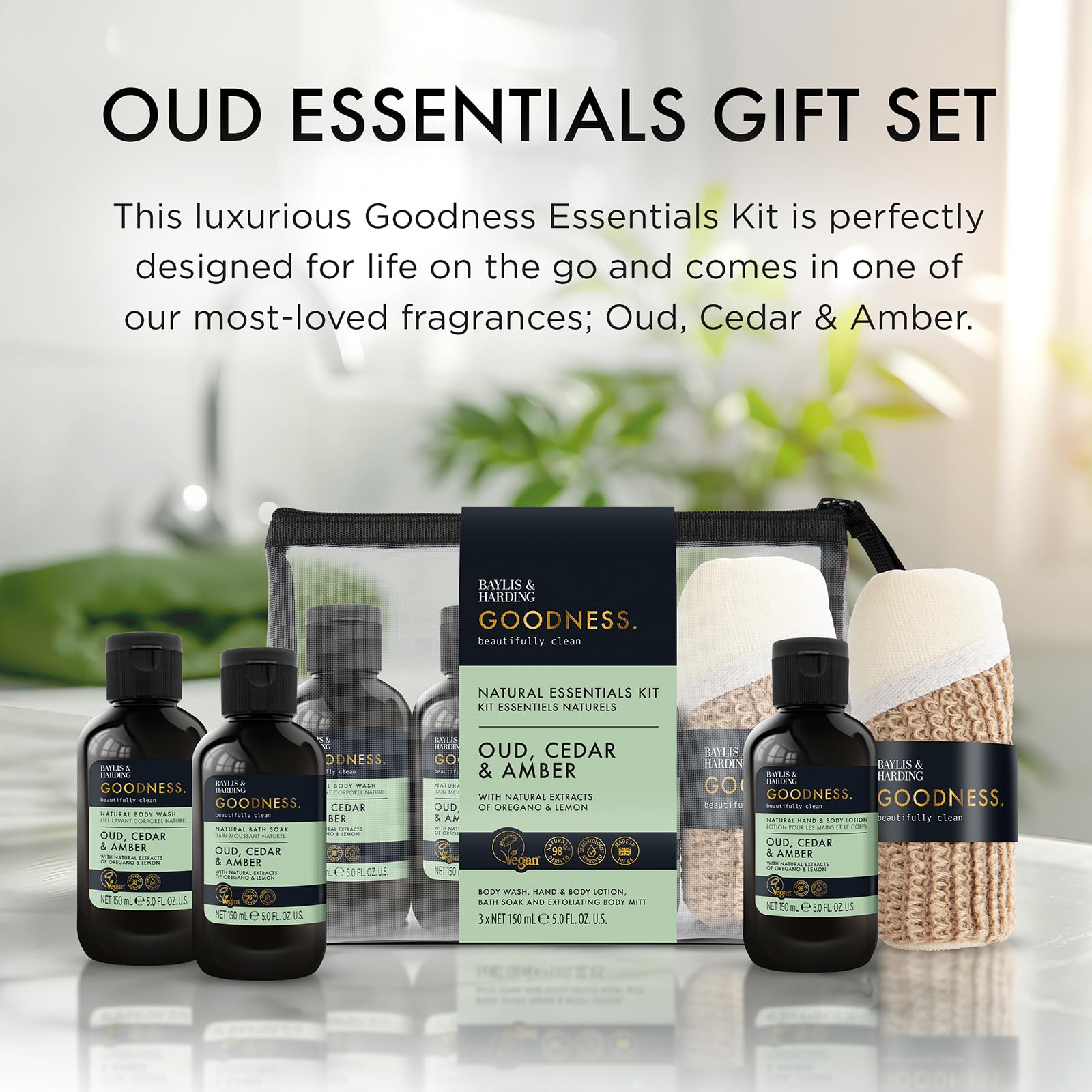 Baylis & Harding Goodness Oud, Cedar & Amber Essentials Gift Set - Vegan 5
