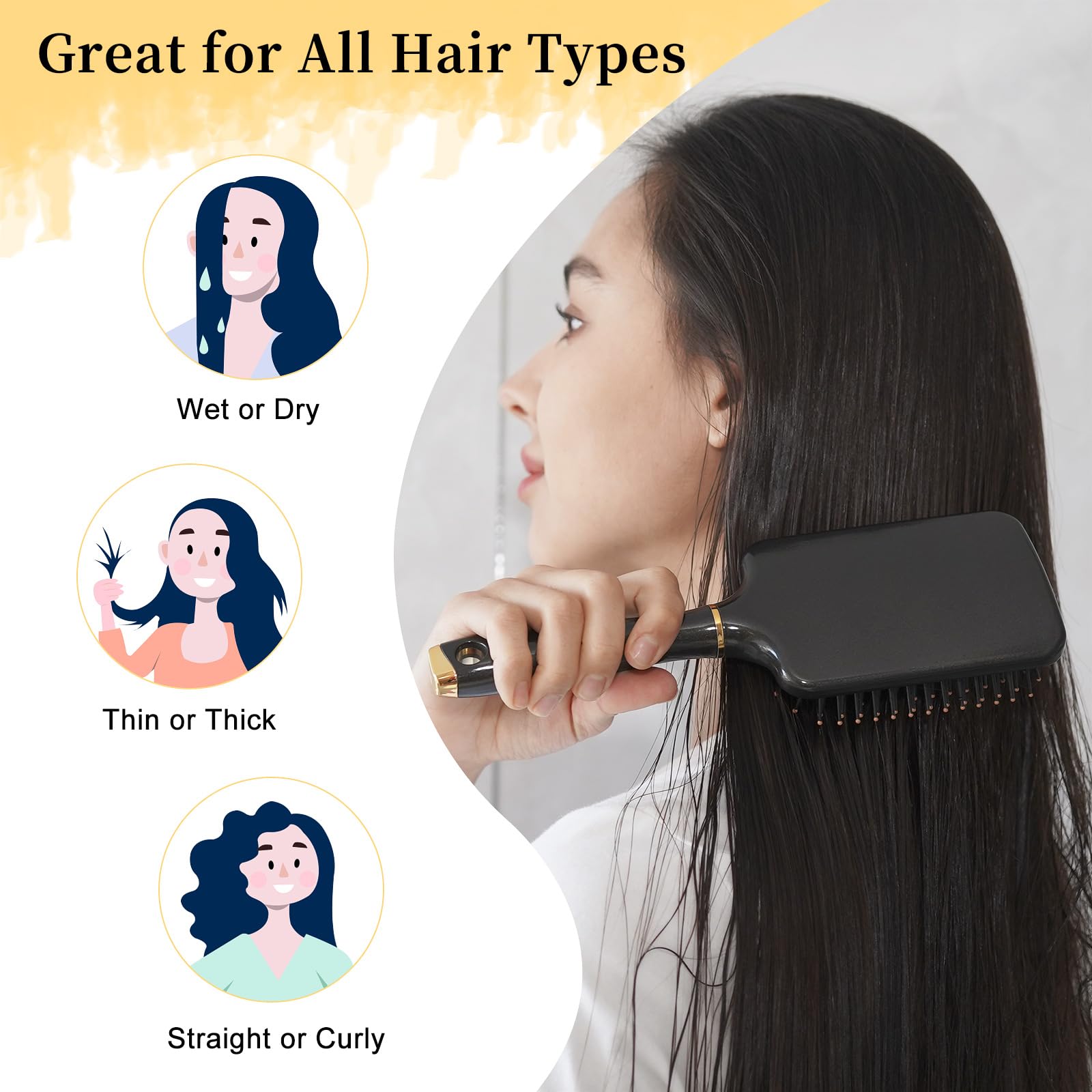 SHINLEA Detangler Hair Brush Set with Paddle Cushion Brush and Tail Comb 6