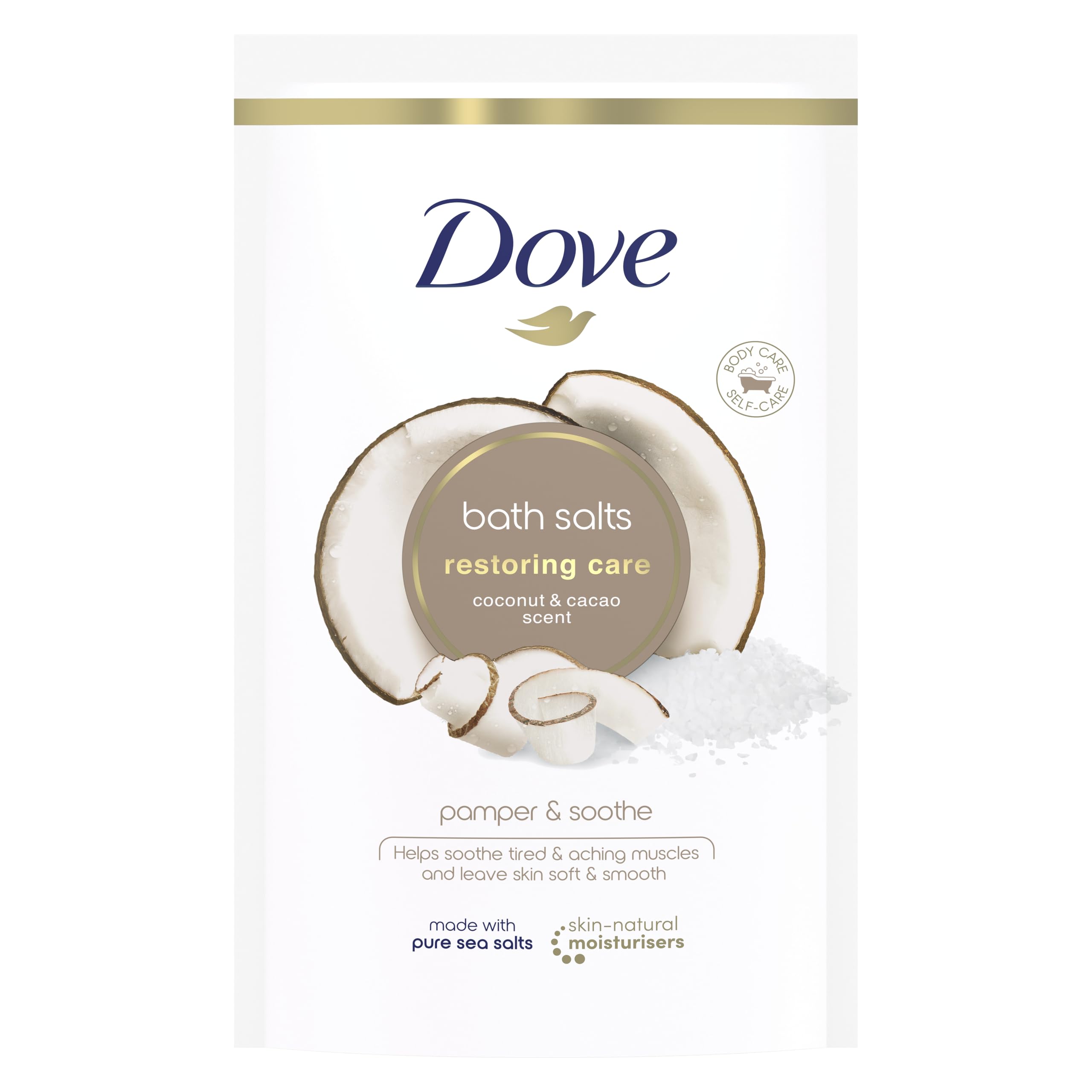 Dove Restoring Care Badesalz mit Kokosnuss und Kakao für natürliche Hautfeuchtigkeit 1