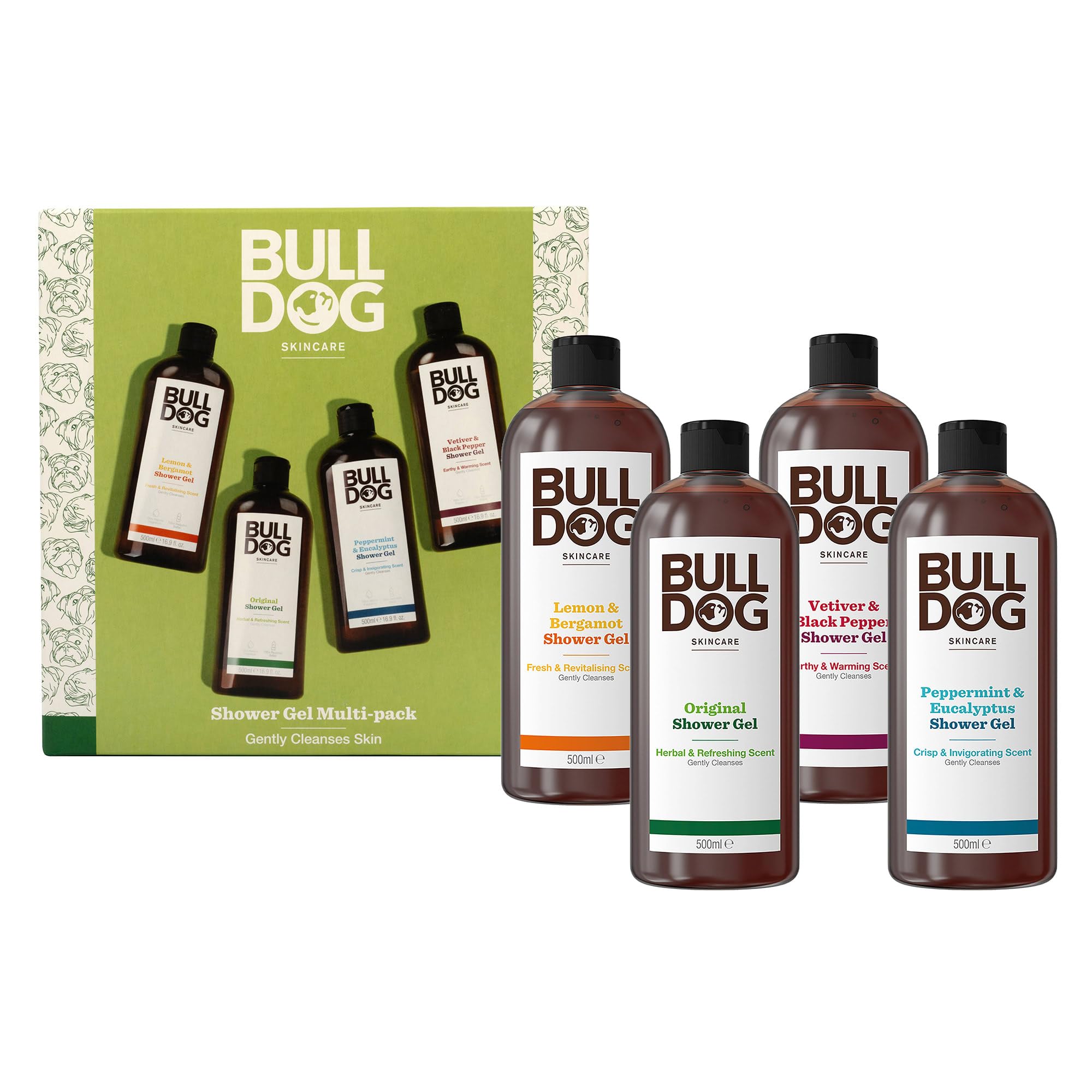 BULLDOG SKINCARE Men's Multi-Fragrance Shower Gel Gift Set - 4 x 500ml Bottles
