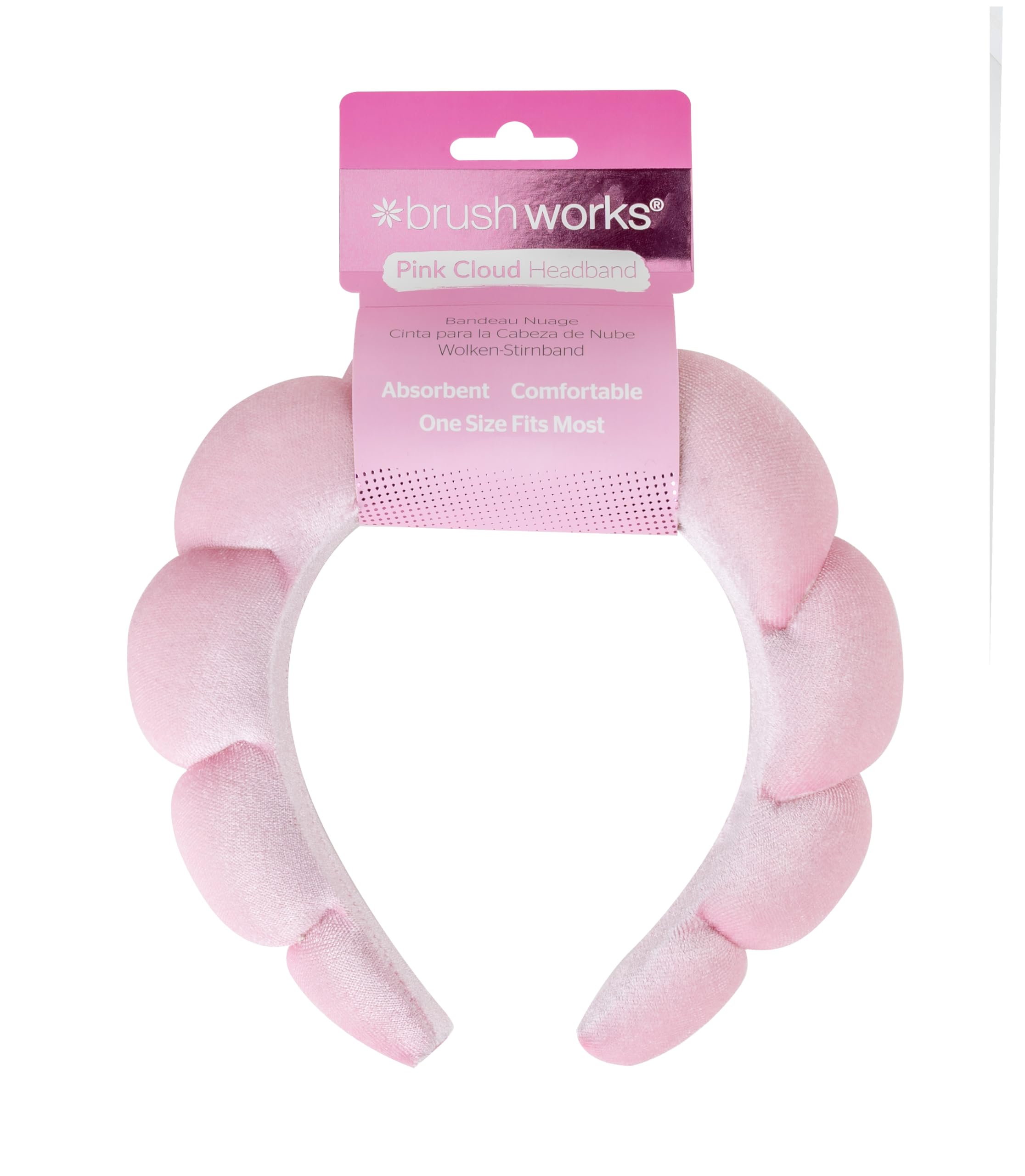 Brushworks Pink Cloud Beauty Headband – Ultra-Soft Terry Cloth for Skincare & Makeup