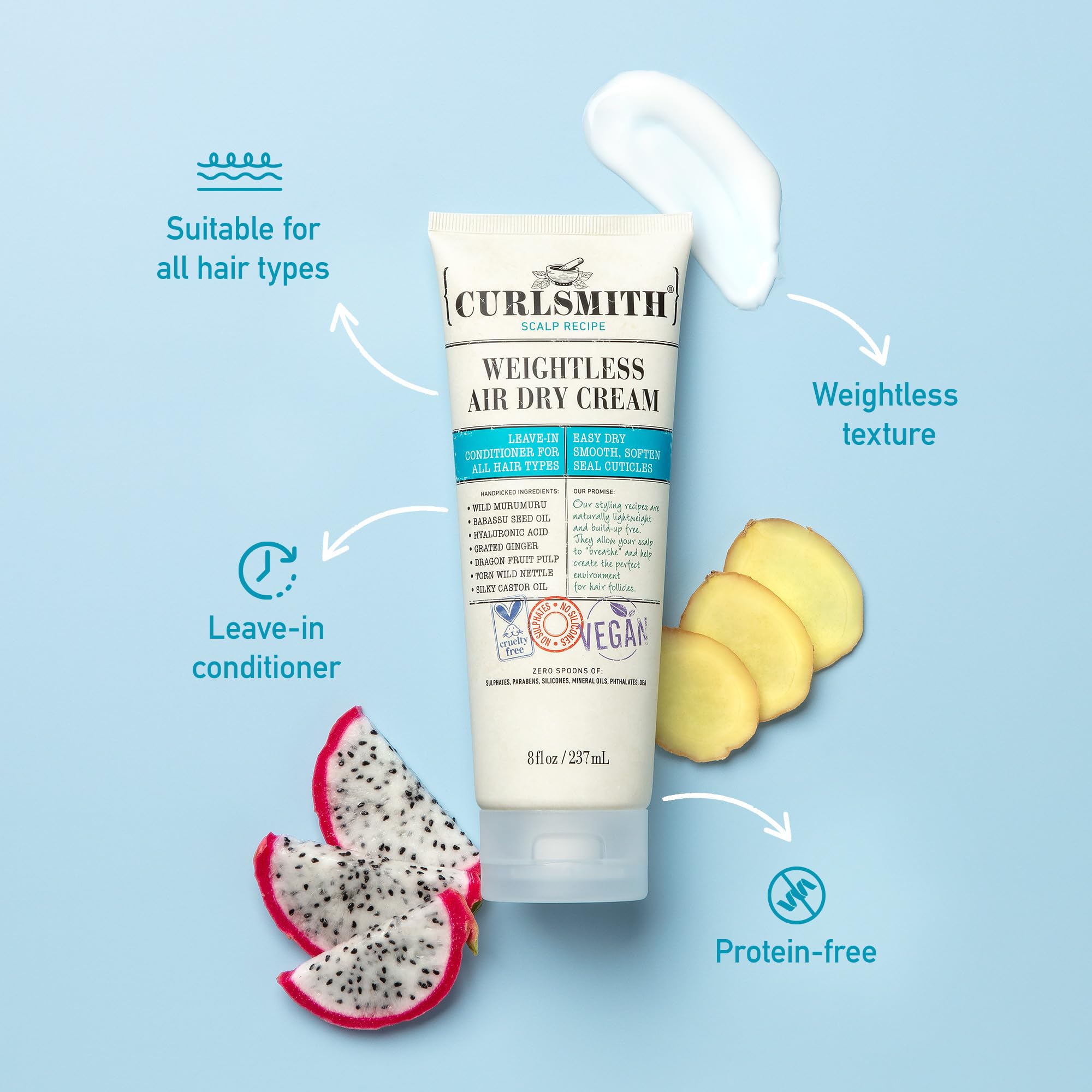 CURLSMITH Weightless Air Dry Cream - Vegan Leave-In Conditioner for Moisture & Softness