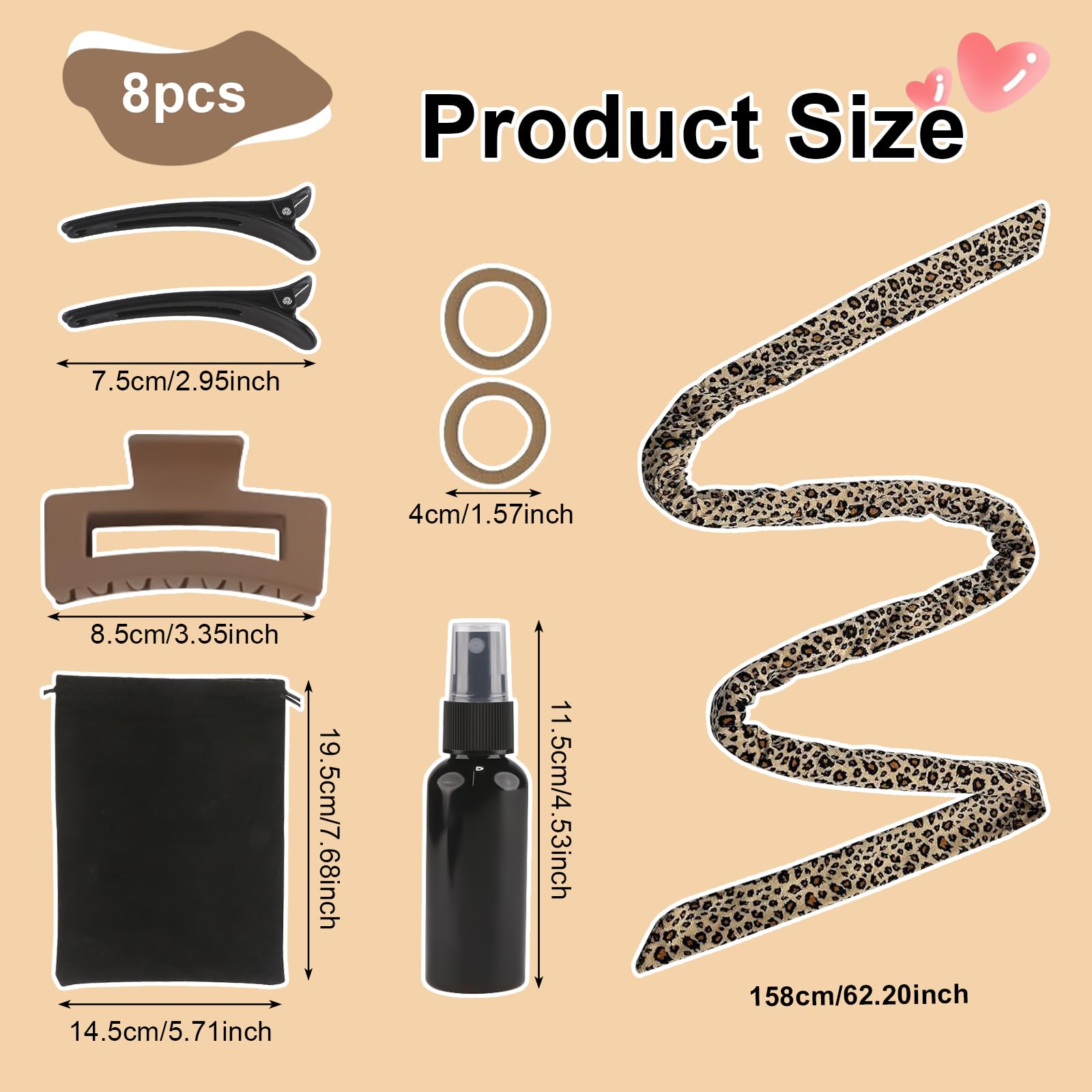 Admygo 8 PCS Heatless Curling Set for Overnight Waves and Curls