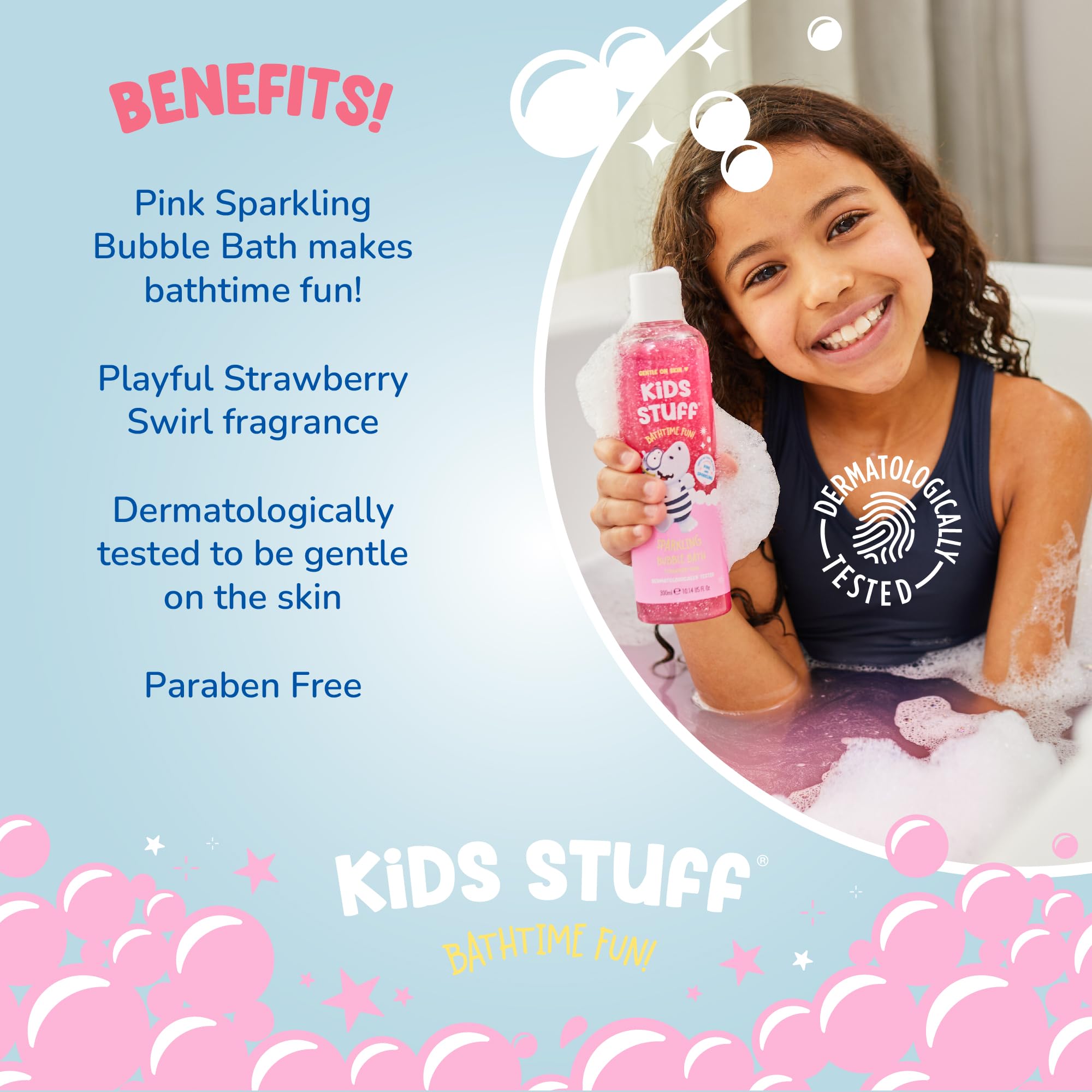 Kids Stuff Pink Sparkling Schaumbad | Kinder-Schaumbad mit Erdbeergeschmack 2