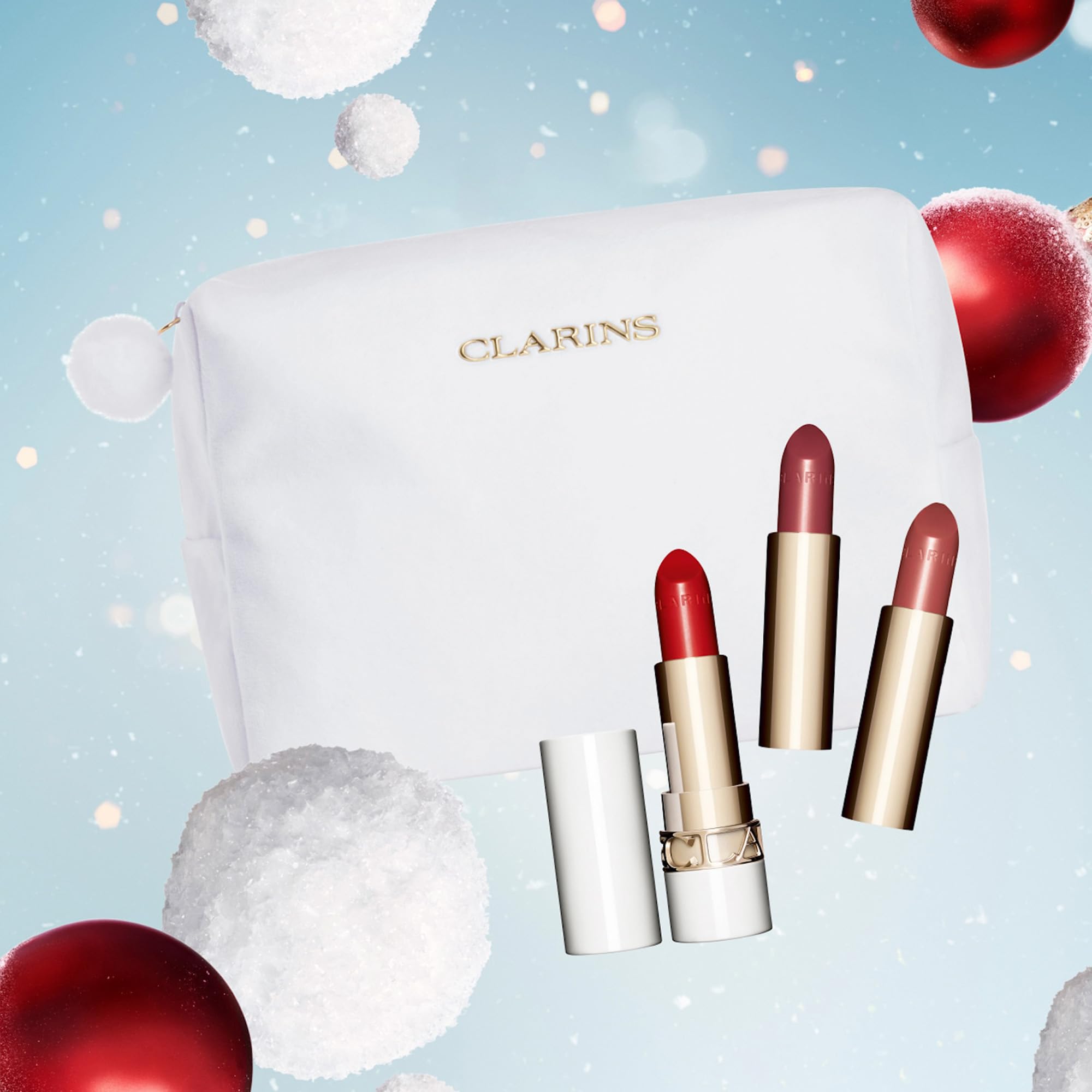 CLARINS Joli Rouge Collection Gift Set with 3 Full Size Lipsticks & Refillable Case 5