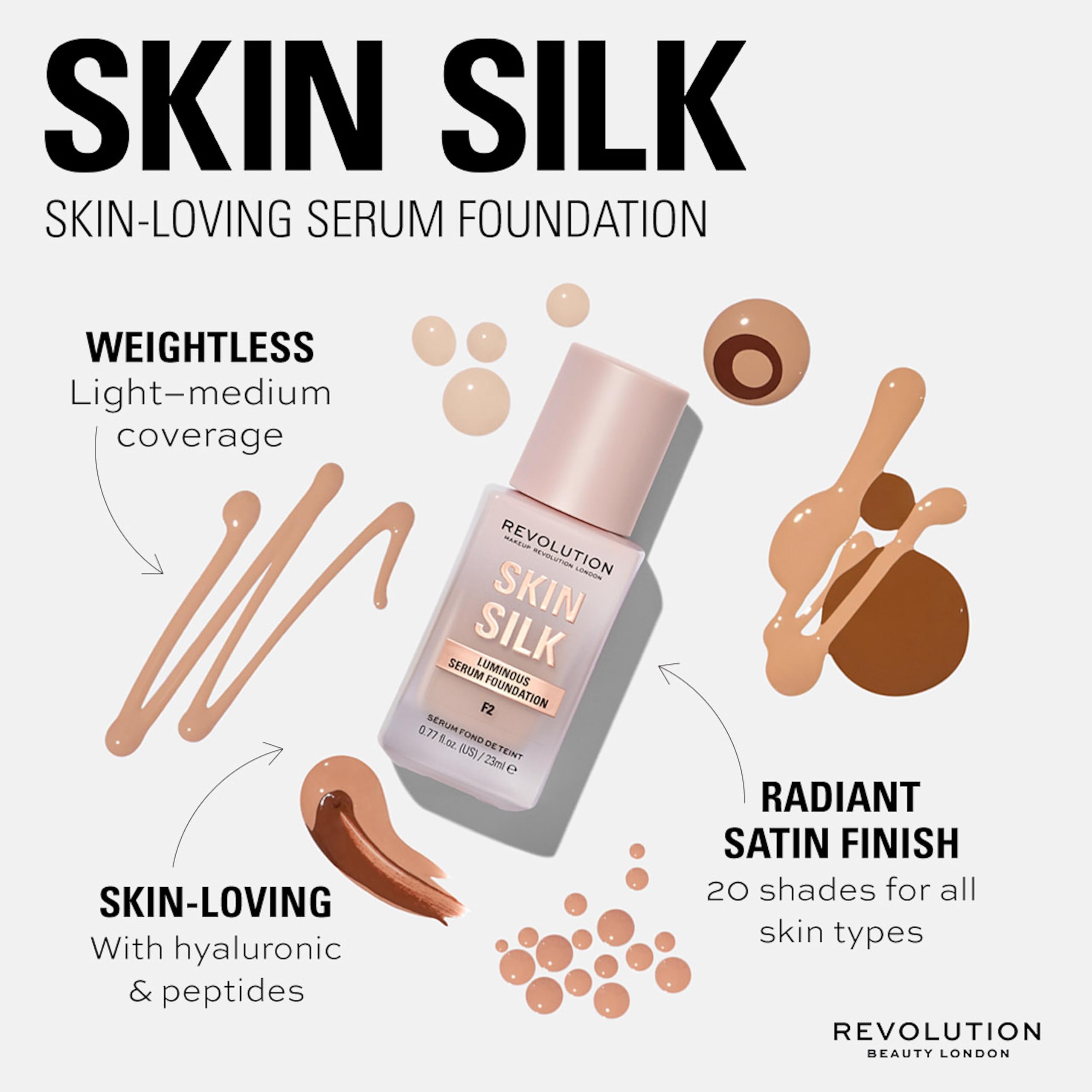 Makeup Revolution Skin Silk Serum Foundation F8.5 - Leichte bis mittlere Deckkraft mit Hyaluronsäure (23 ml) 4