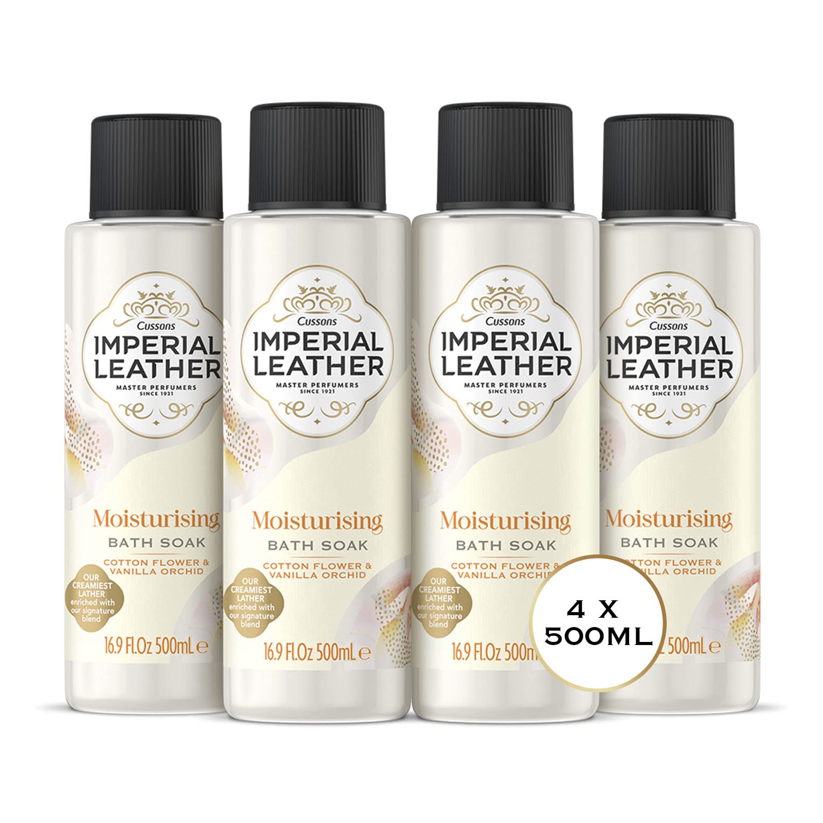 Imperial Leather Moisturising Bath Soak, Cotton Flower & Vanilla Orchid, Pack of 4 x 500ml