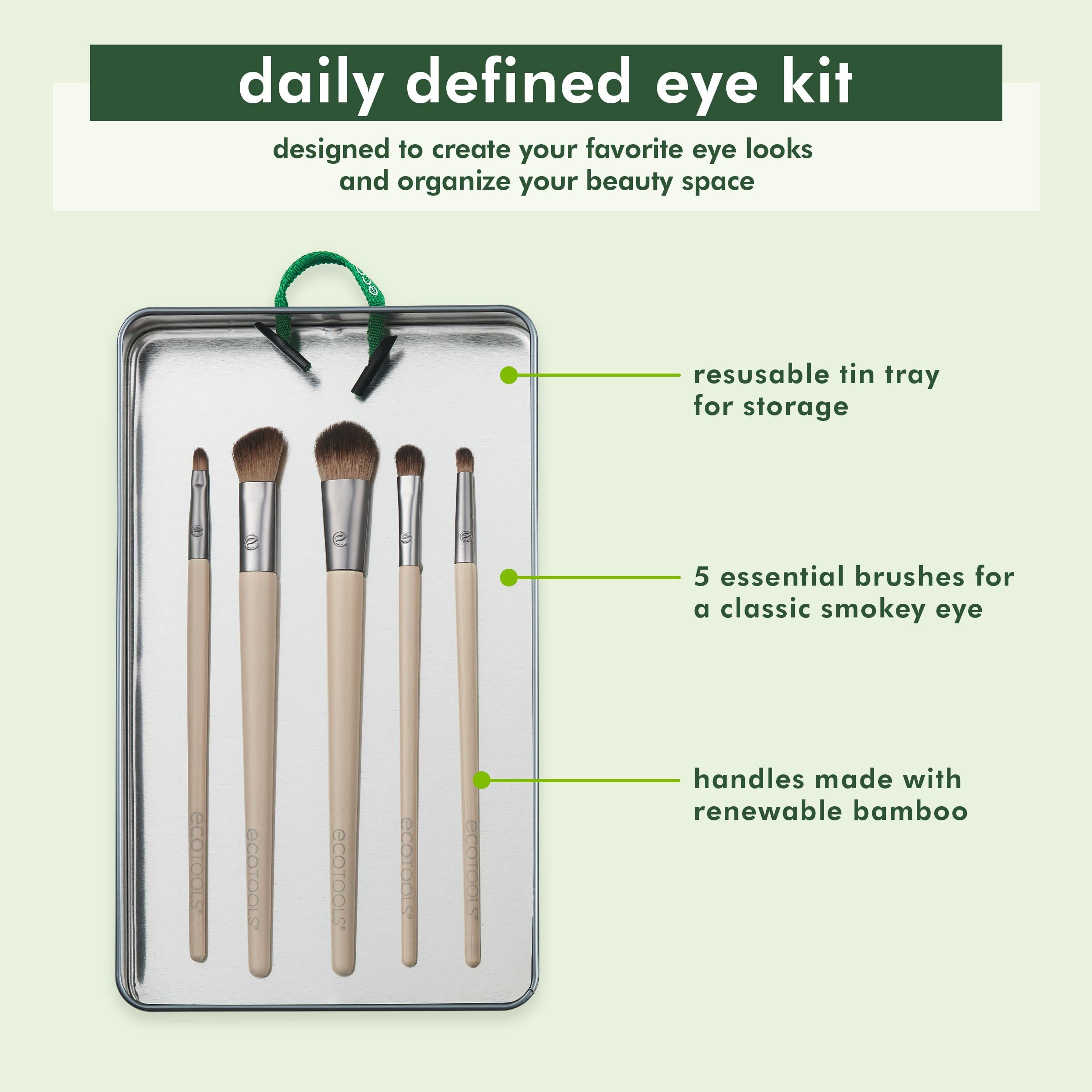 EcoTools Daily Defined Eye Brush Kit with Storage Tray, 5 Piece Synthetic Set