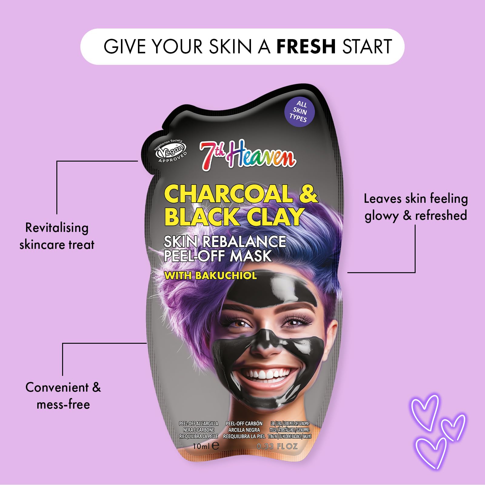 7th Heaven Charcoal Clay Peel Off Face Mask with Bakuchiol for Skin Rebalance